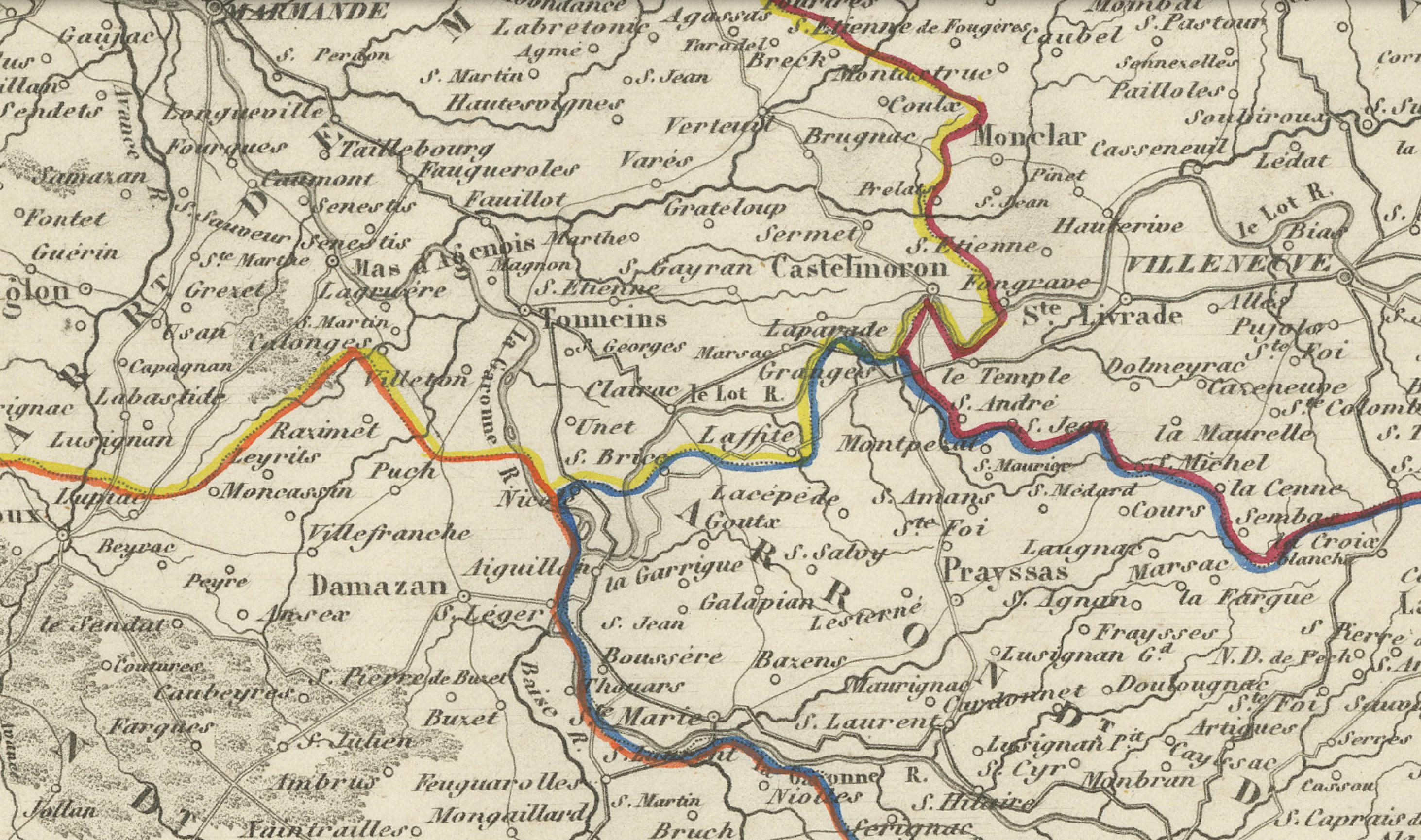 Gravé Carte départementale ancienne - Lot-et-Garonne, France par Levasseur, c.1850 en vente