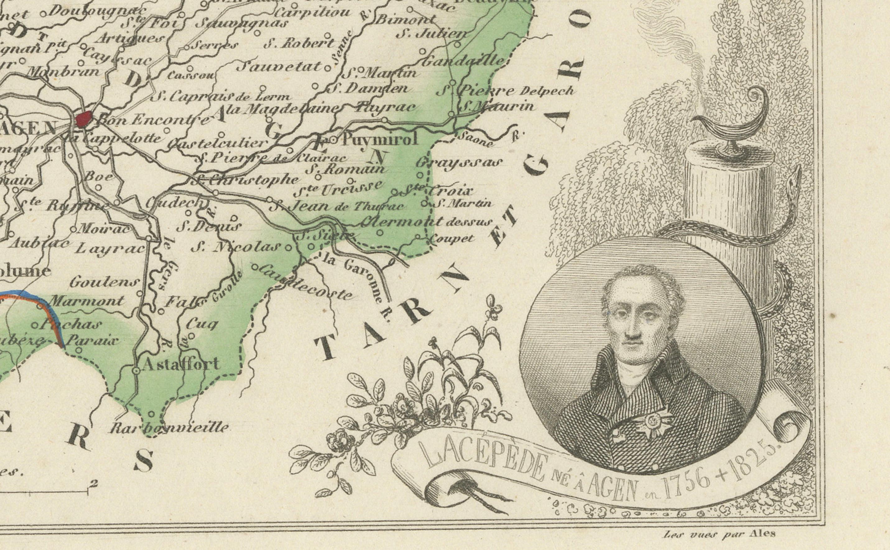 Carte départementale ancienne - Lot-et-Garonne, France par Levasseur, c.1850 en vente 1