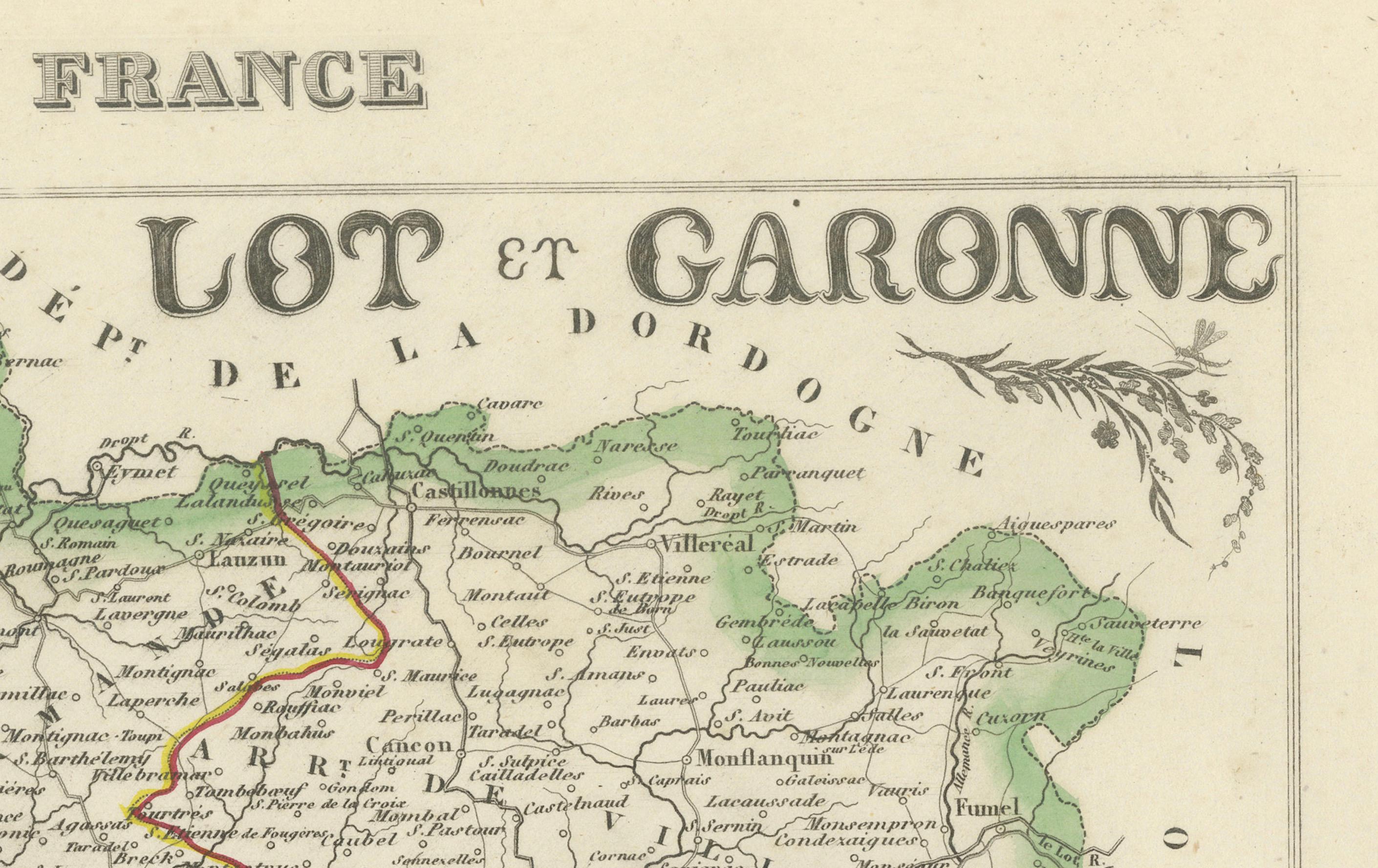 Carte départementale ancienne - Lot-et-Garonne, France par Levasseur, c.1850 en vente 2