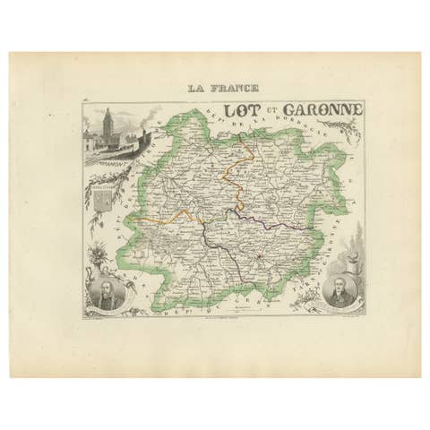 Antique Department Map – Lot-et-Garonne, France by Levasseur, c.1850