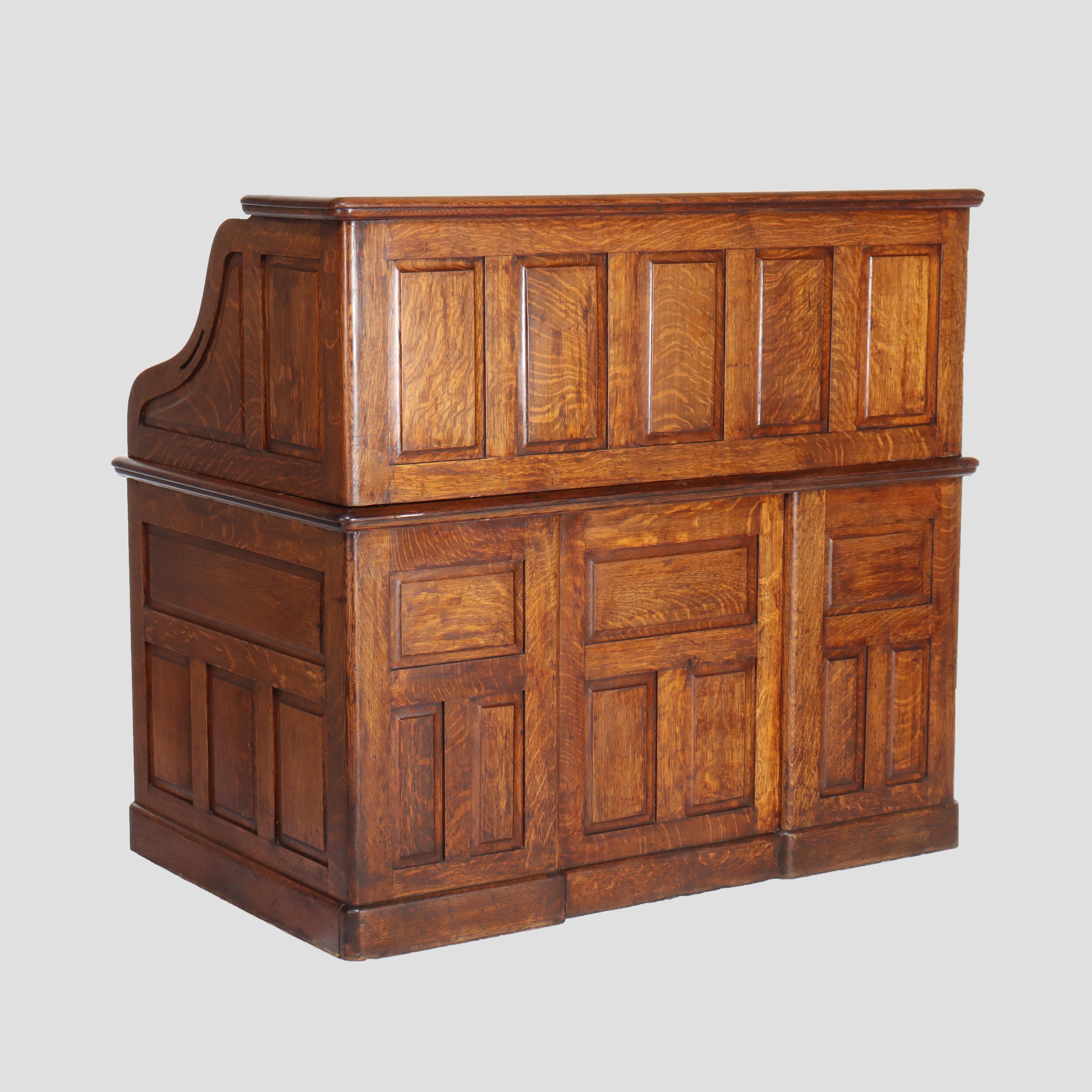 Antike Derby Eiche angehoben Panel S-Roll Top Schreibtisch mit geschnitzten zieht c1920 im Angebot 6