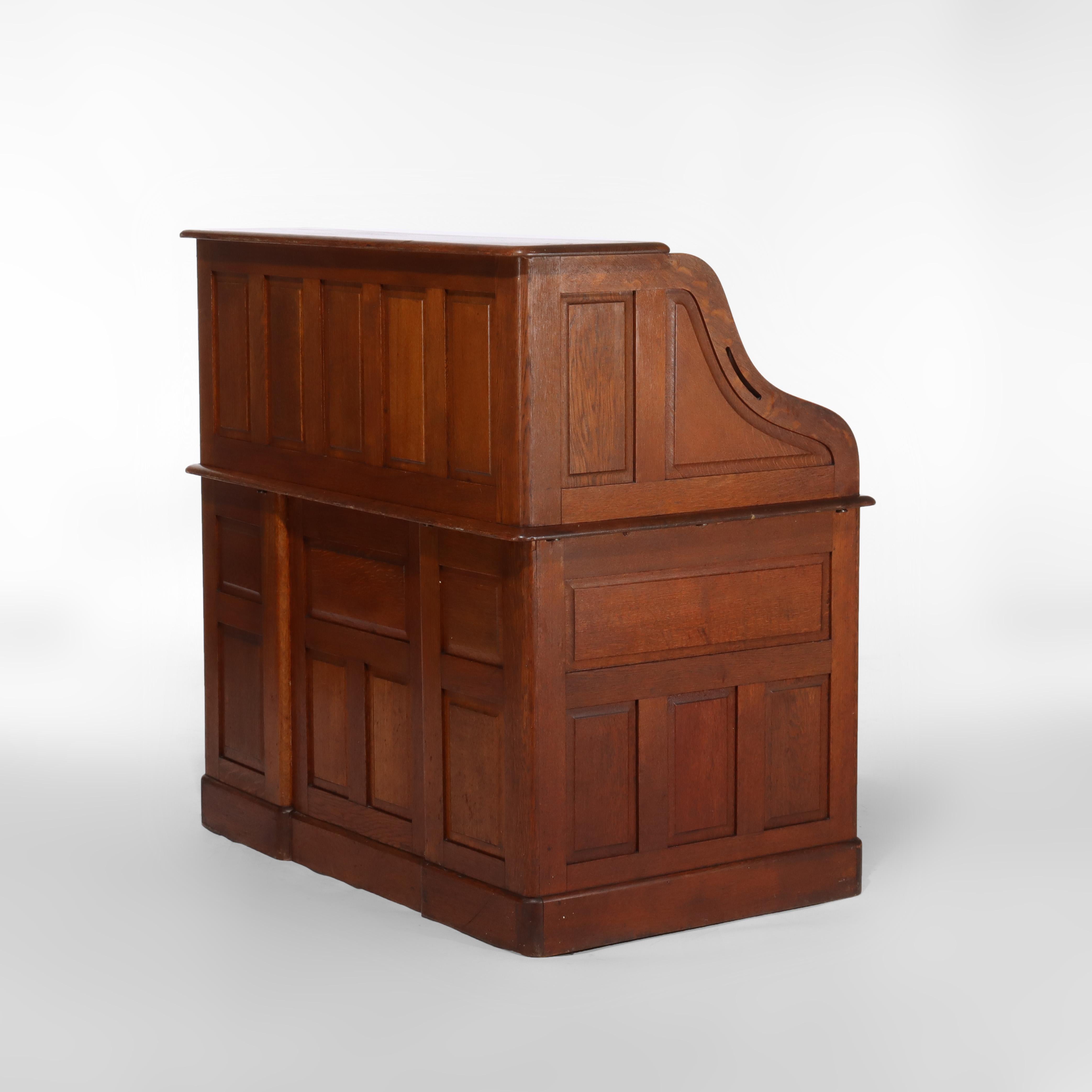 Antique Derby School Oak Paneled Roll Top Desk C1900 For Sale 8