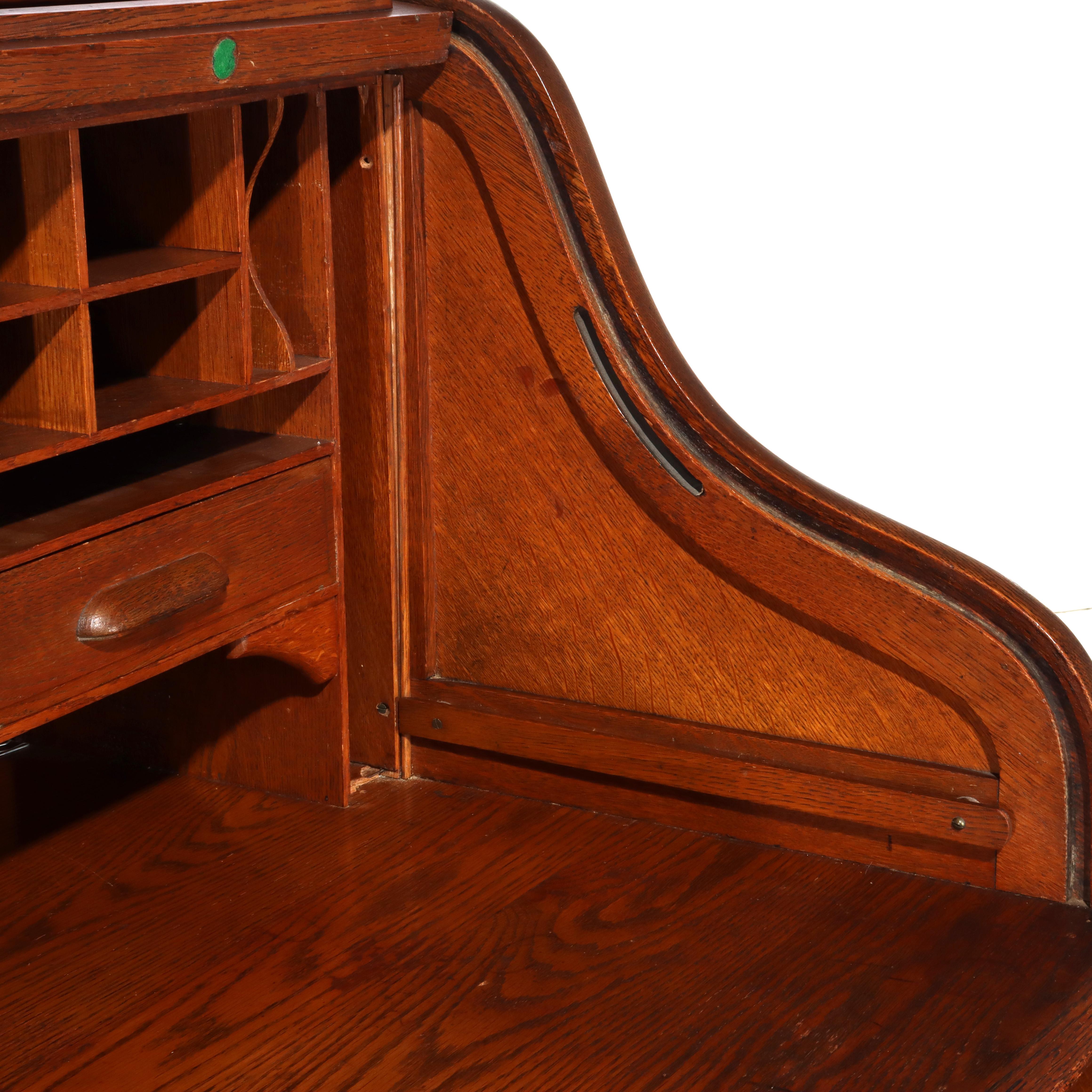 Antique Derby School Oak Paneled Roll Top Desk C1900 For Sale 15