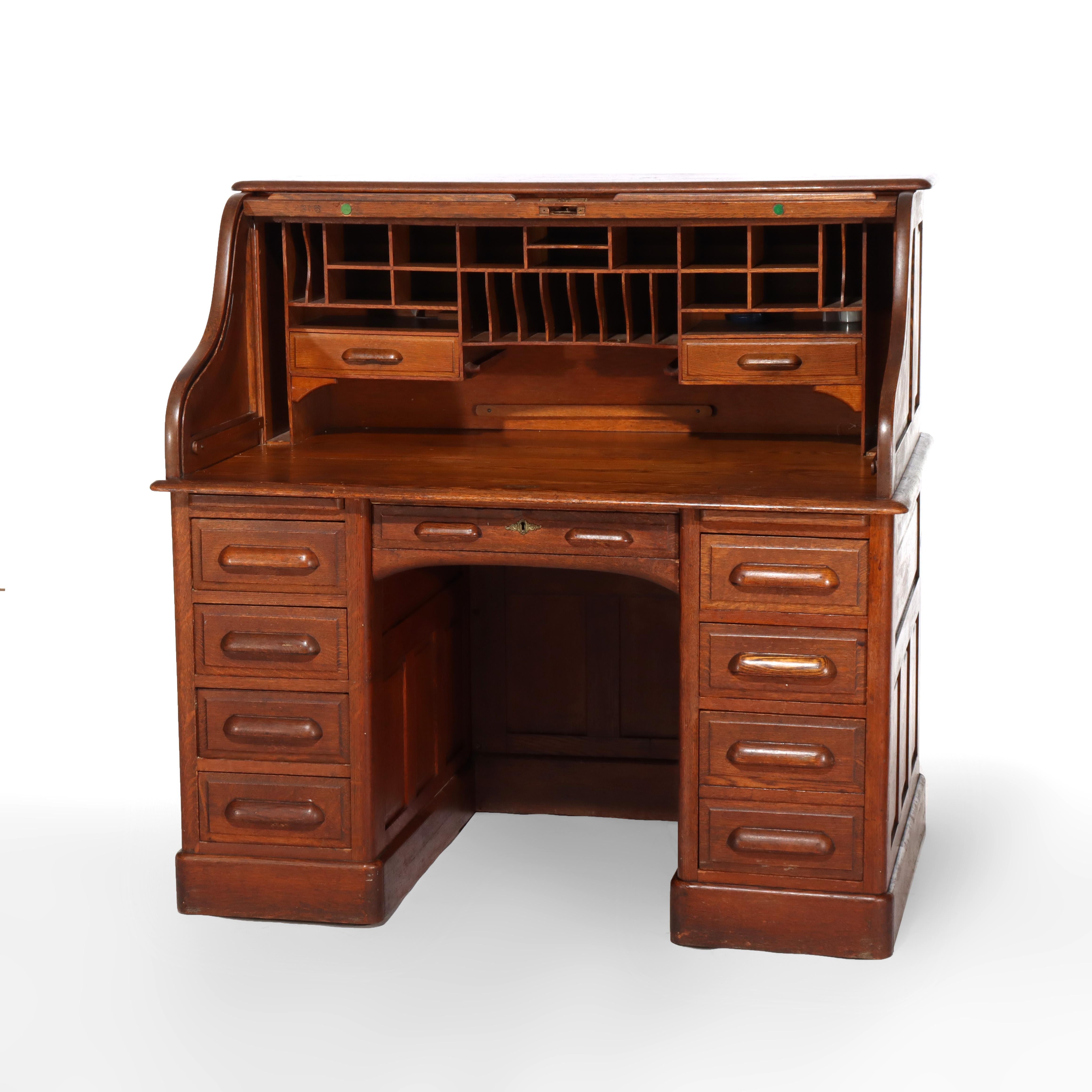 Antique Derby School Oak Paneled Roll Top Desk C1900 For Sale 2