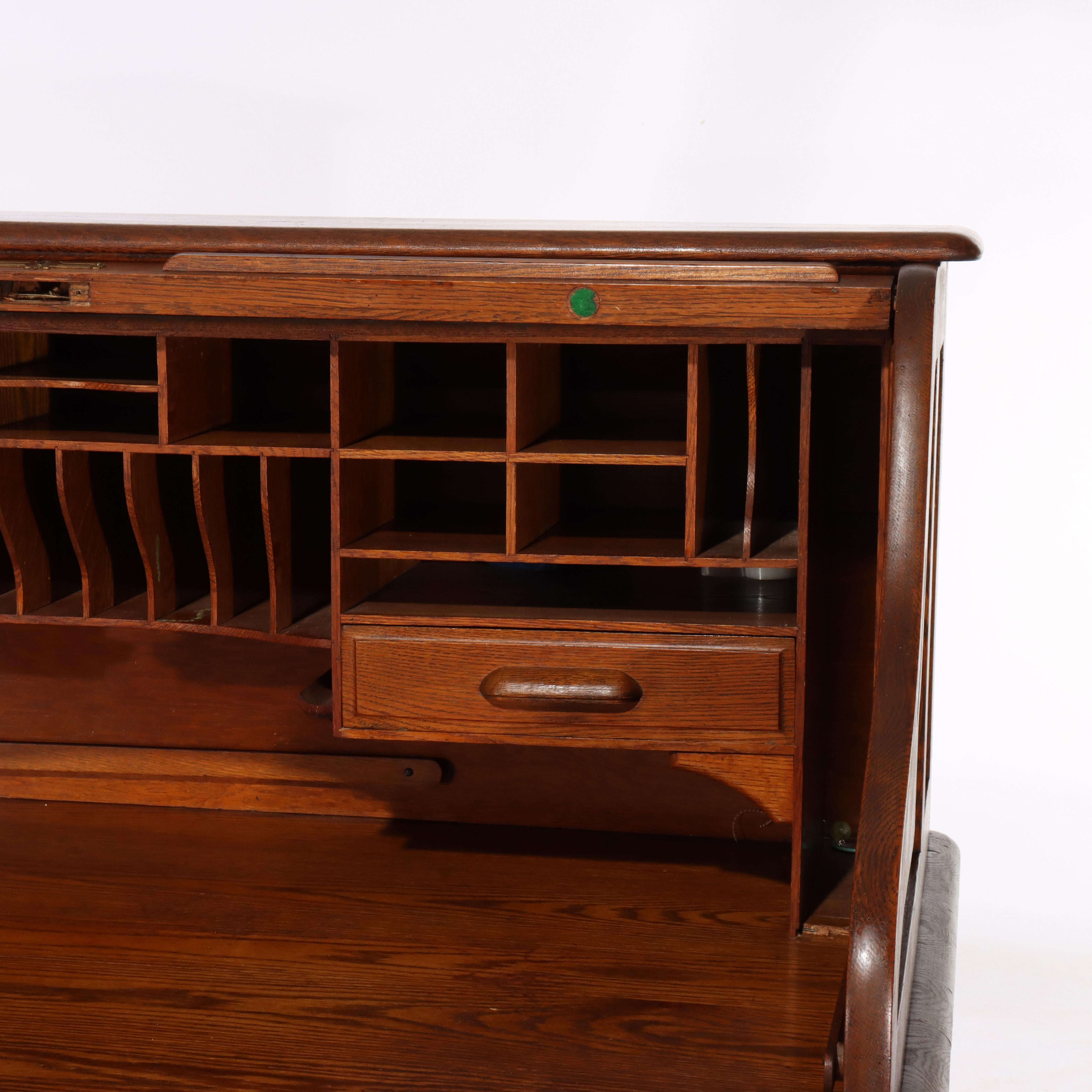 Antique Derby School Oak Paneled Roll Top Desk C1900 For Sale 3
