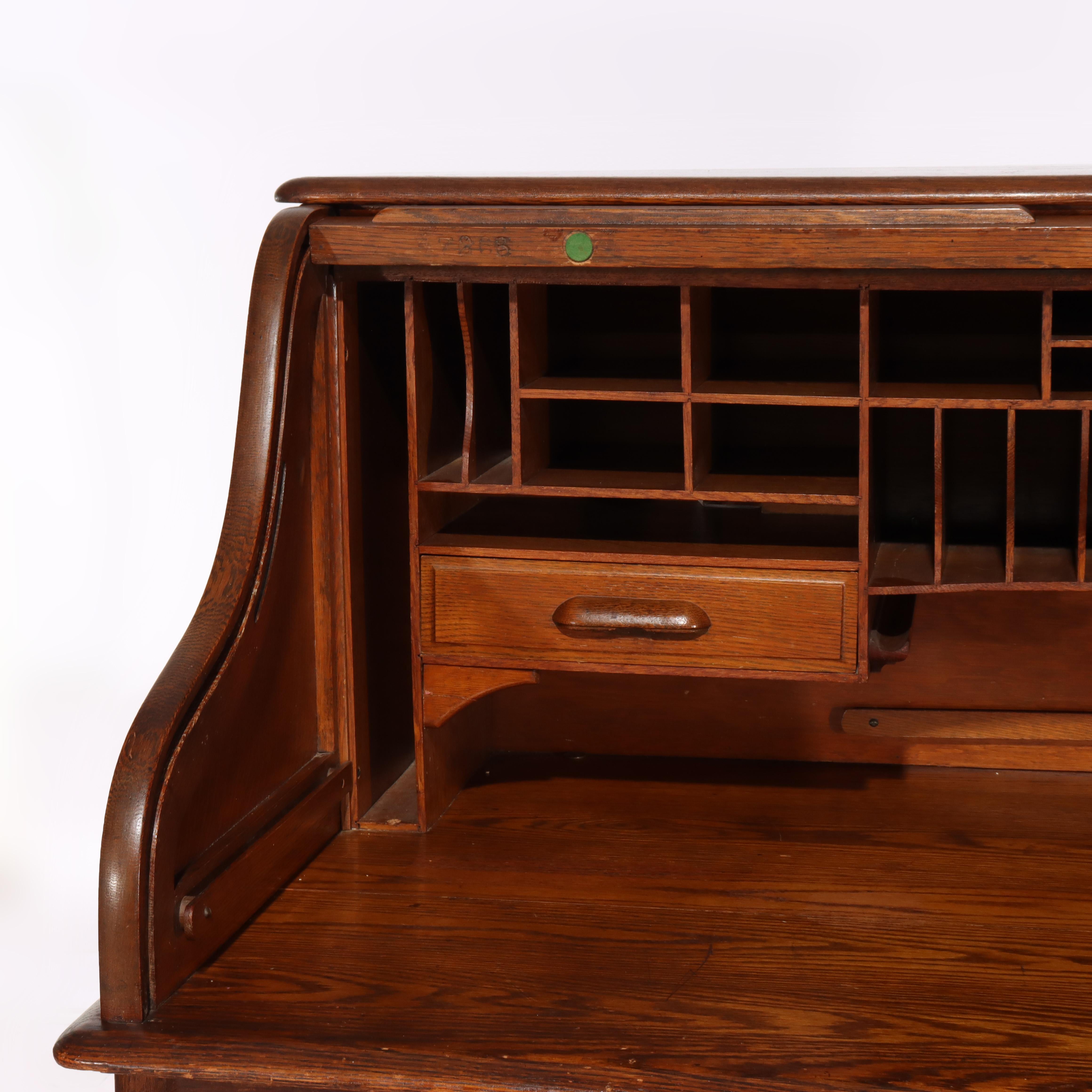Antique Derby School Oak Paneled Roll Top Desk C1900 For Sale 5