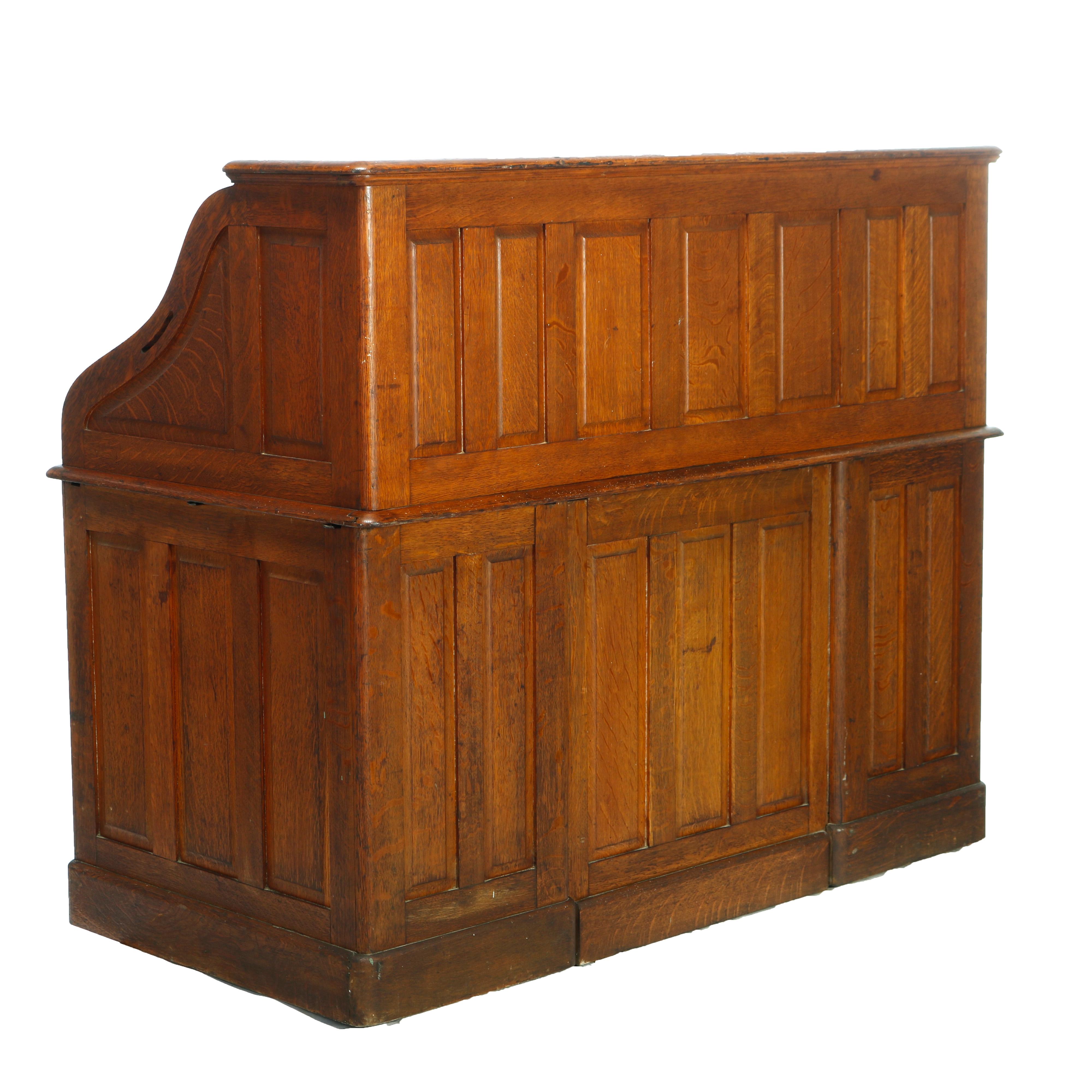 Antique Derby School Paneled Oak Roll Top Desk with Full Interior, C1900 For Sale 1