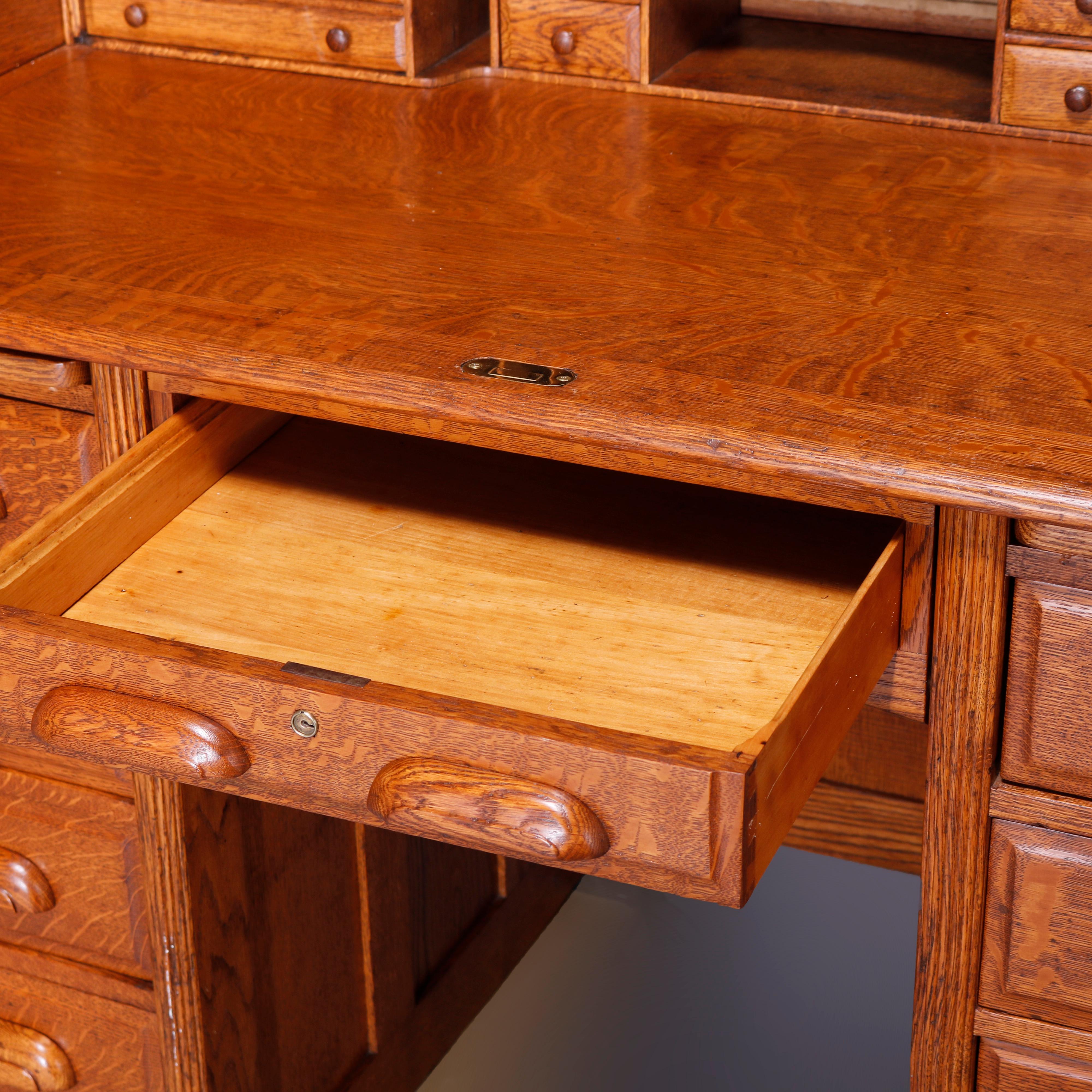 Antique Derby School Paneled Oak S-Curve Roll Top Desk circa, 1910 3