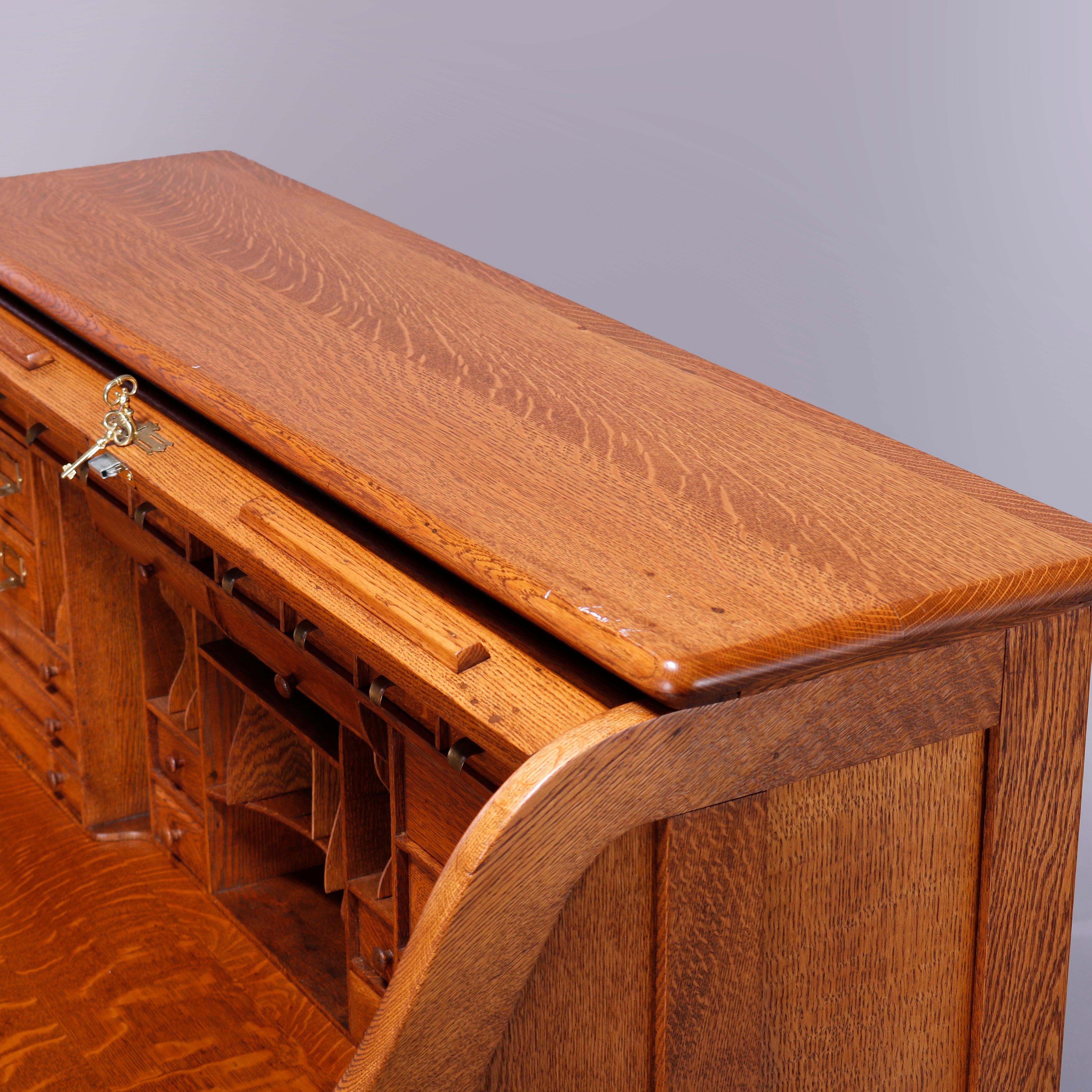 Antique Derby School Paneled Oak S-Curve Roll Top Desk circa, 1910 4