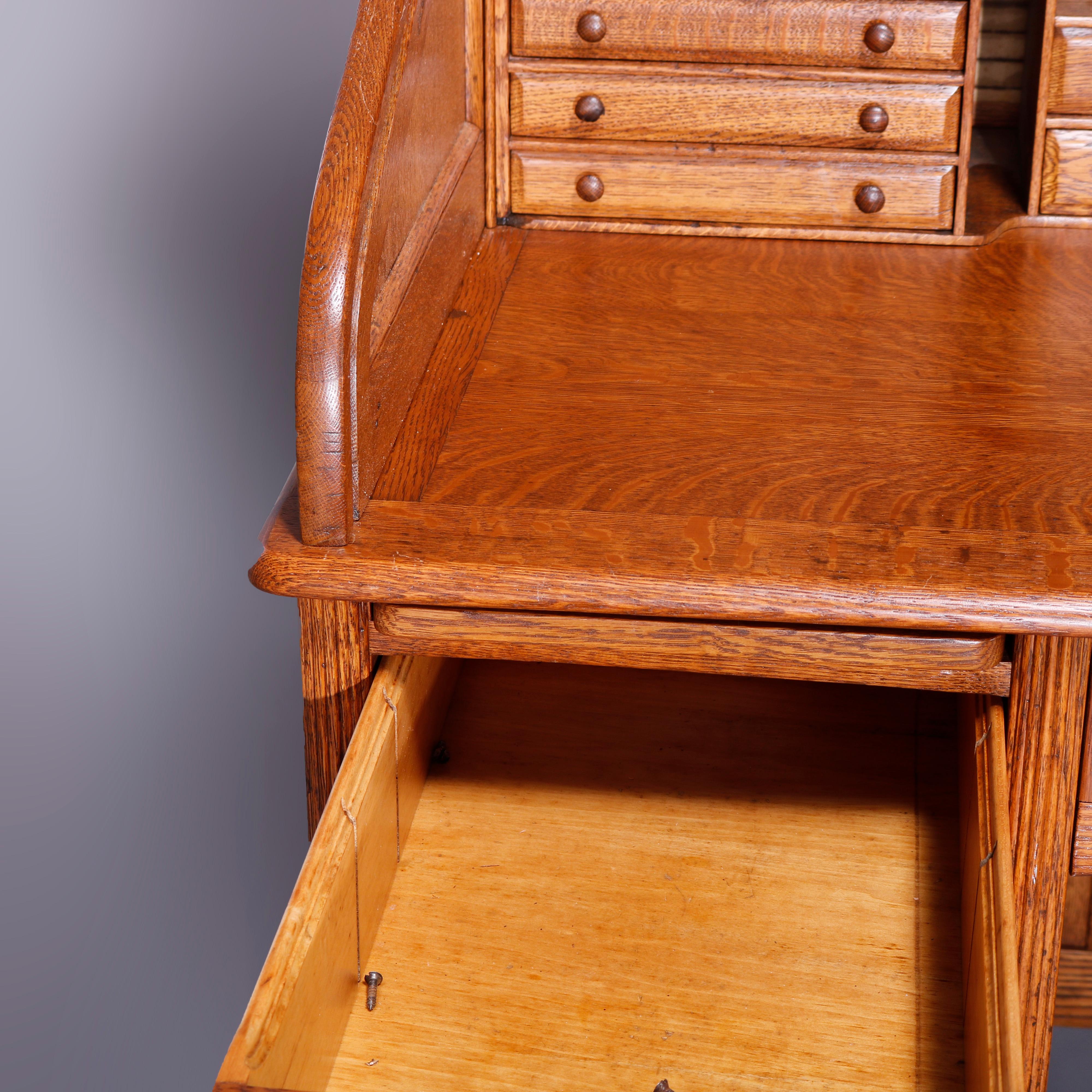 Antique Derby School Paneled Oak S-Curve Roll Top Desk circa, 1910 5