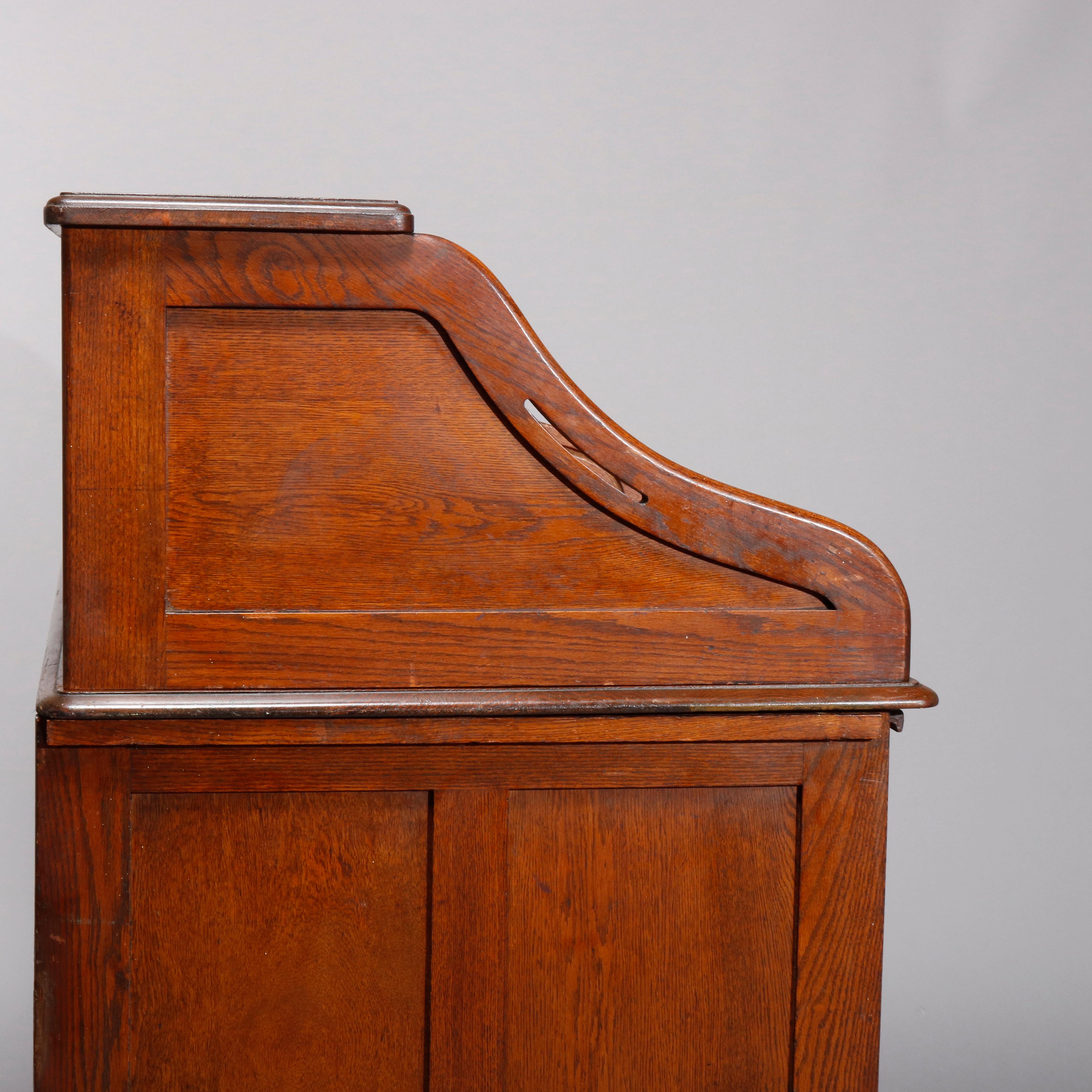 Antique Derby School Paneled Quarter Sawn Oak S-Roll Top Desk by Cutler 3