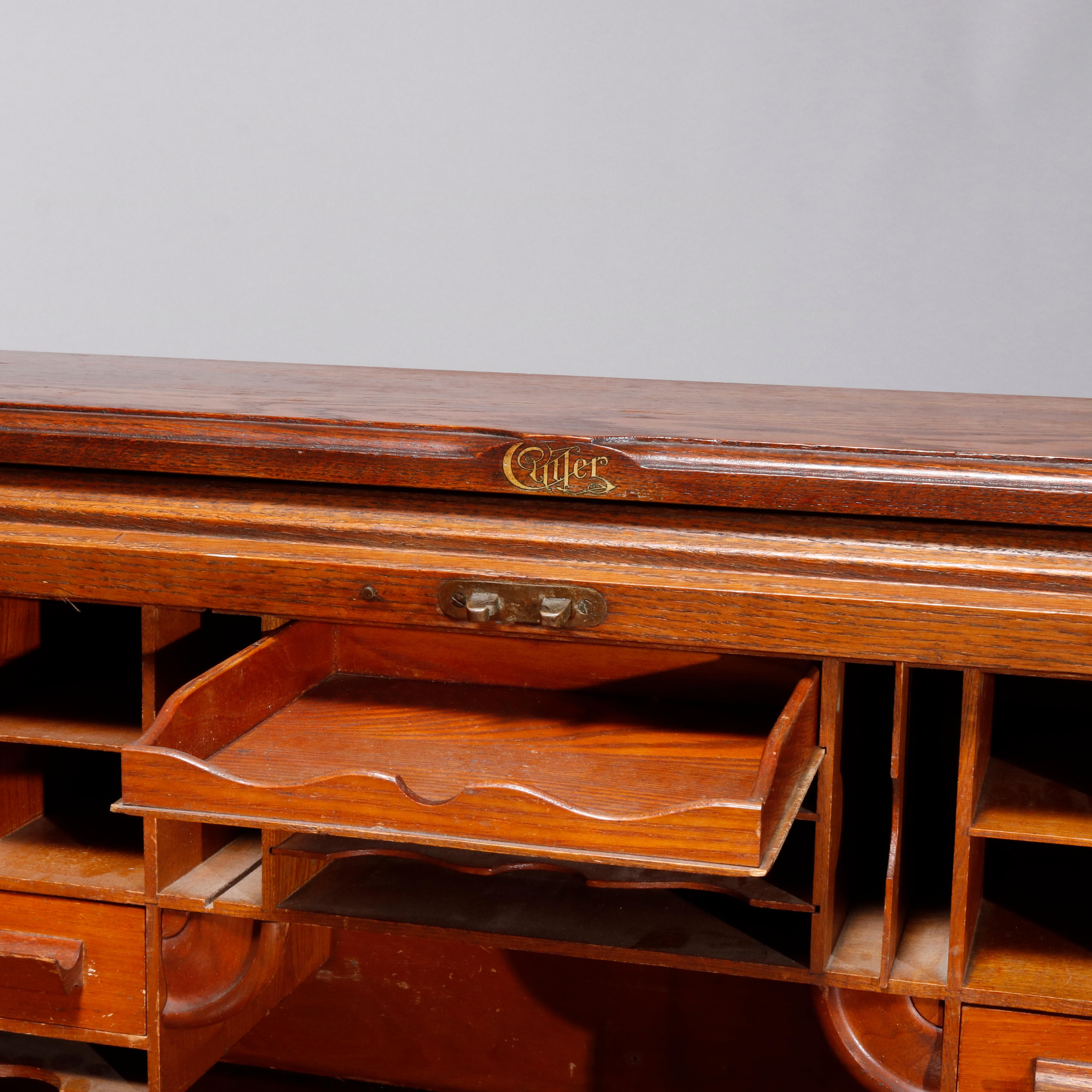 Antique Derby School Paneled Quarter Sawn Oak S-Roll Top Desk by Cutler In Good Condition In Big Flats, NY