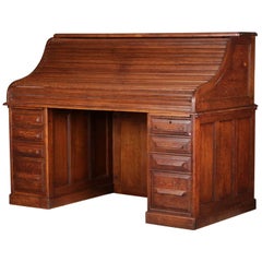 Antique Derby School Paneled Quarter Sawn Oak S-Roll Top Desk by Cutler