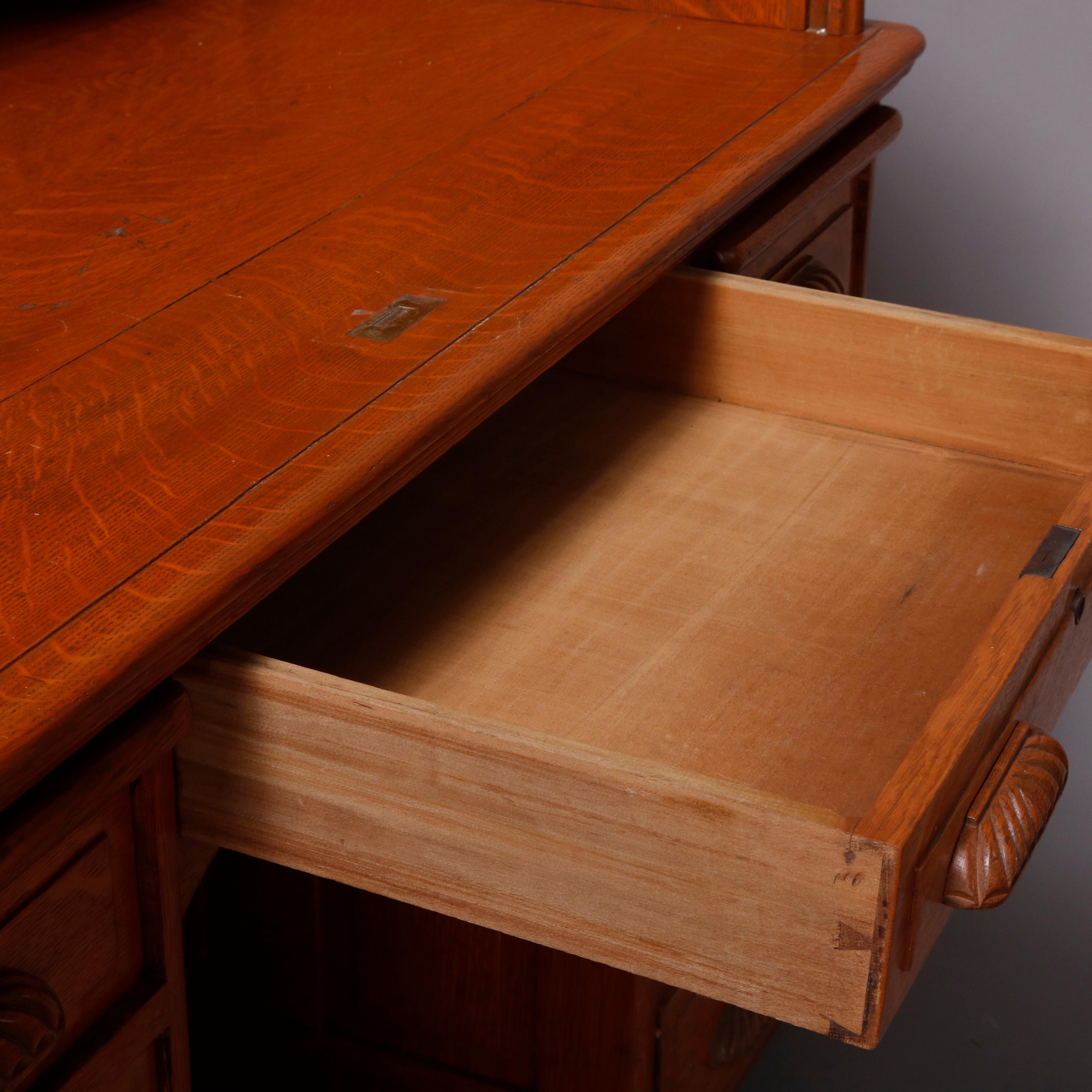 Antique Derby School Paneled Quarter Sawn Oak S-Roll Top Desk and Chair 6
