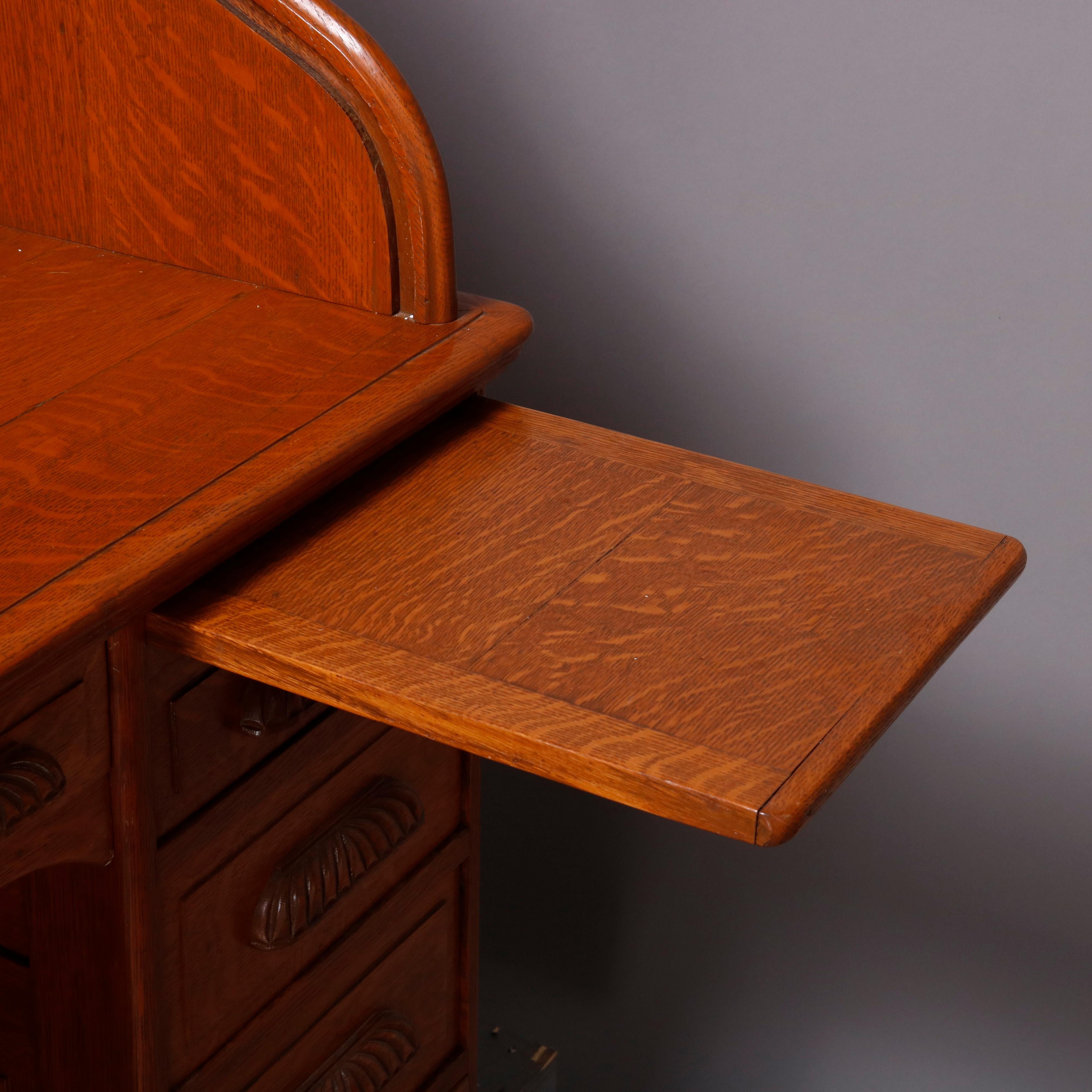 Antique Derby School Paneled Quarter Sawn Oak S-Roll Top Desk and Chair 7