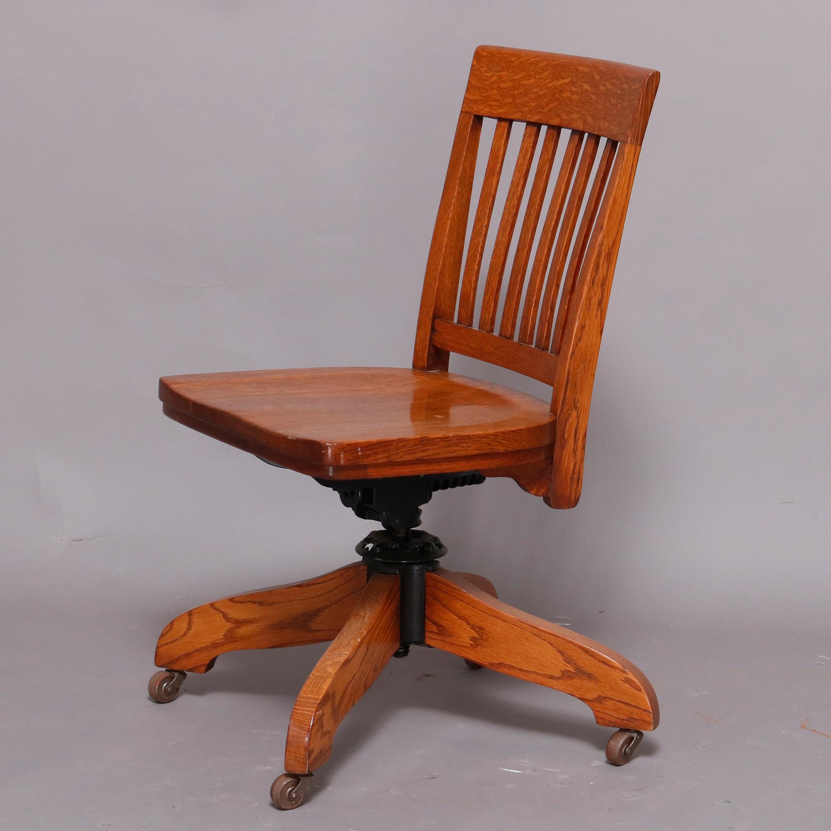 Antique Derby School Paneled Quarter Sawn Oak S-Roll Top Desk and Chair In Good Condition In Big Flats, NY
