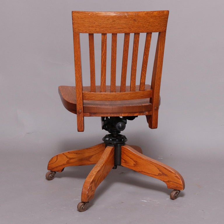 Antique Derby School Paneled Quarter Sawn Oak SRoll Top Desk and Chair