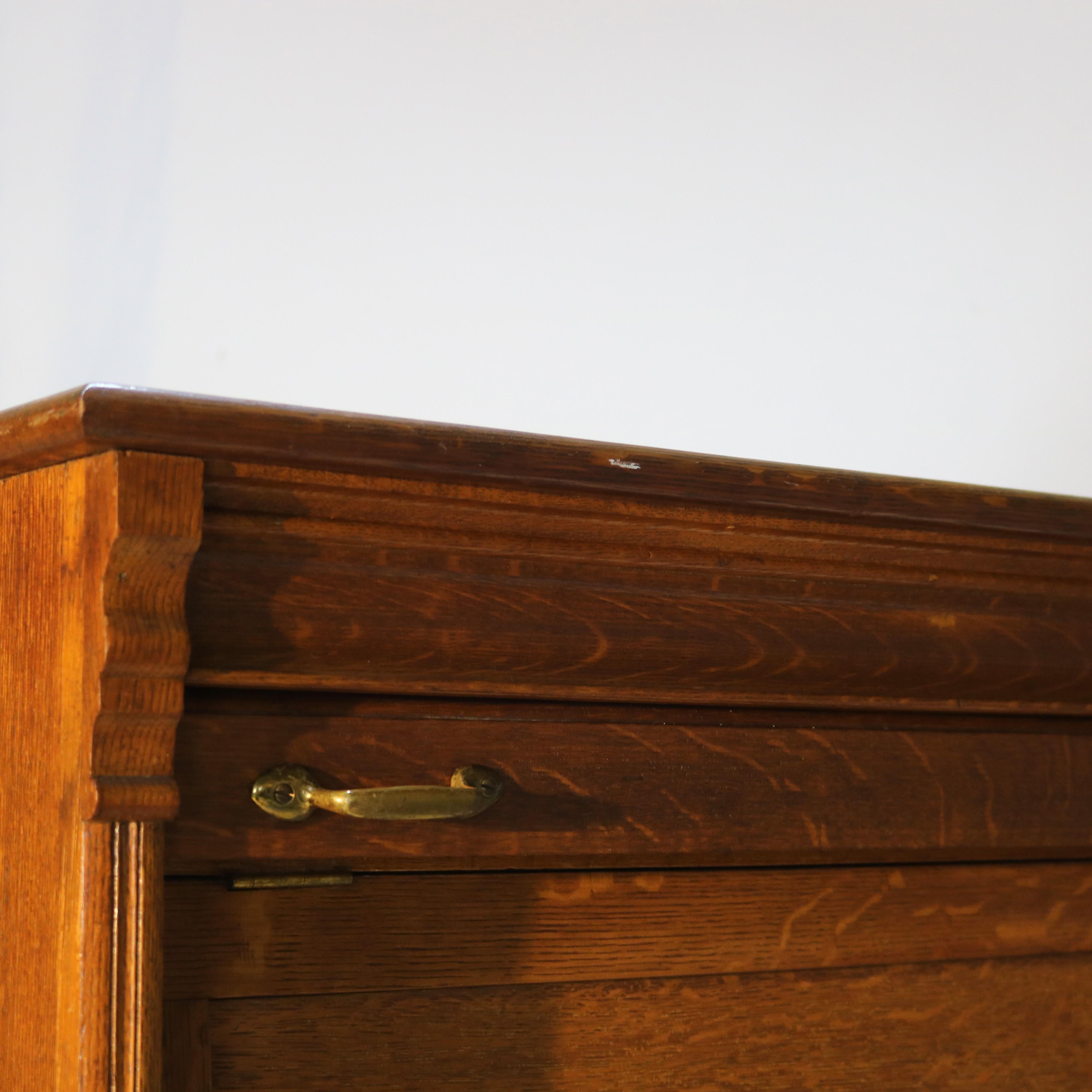 Antique Derby School Tambour Oak Two-Piece Multi Drawer Cabinet Signed C1900 9