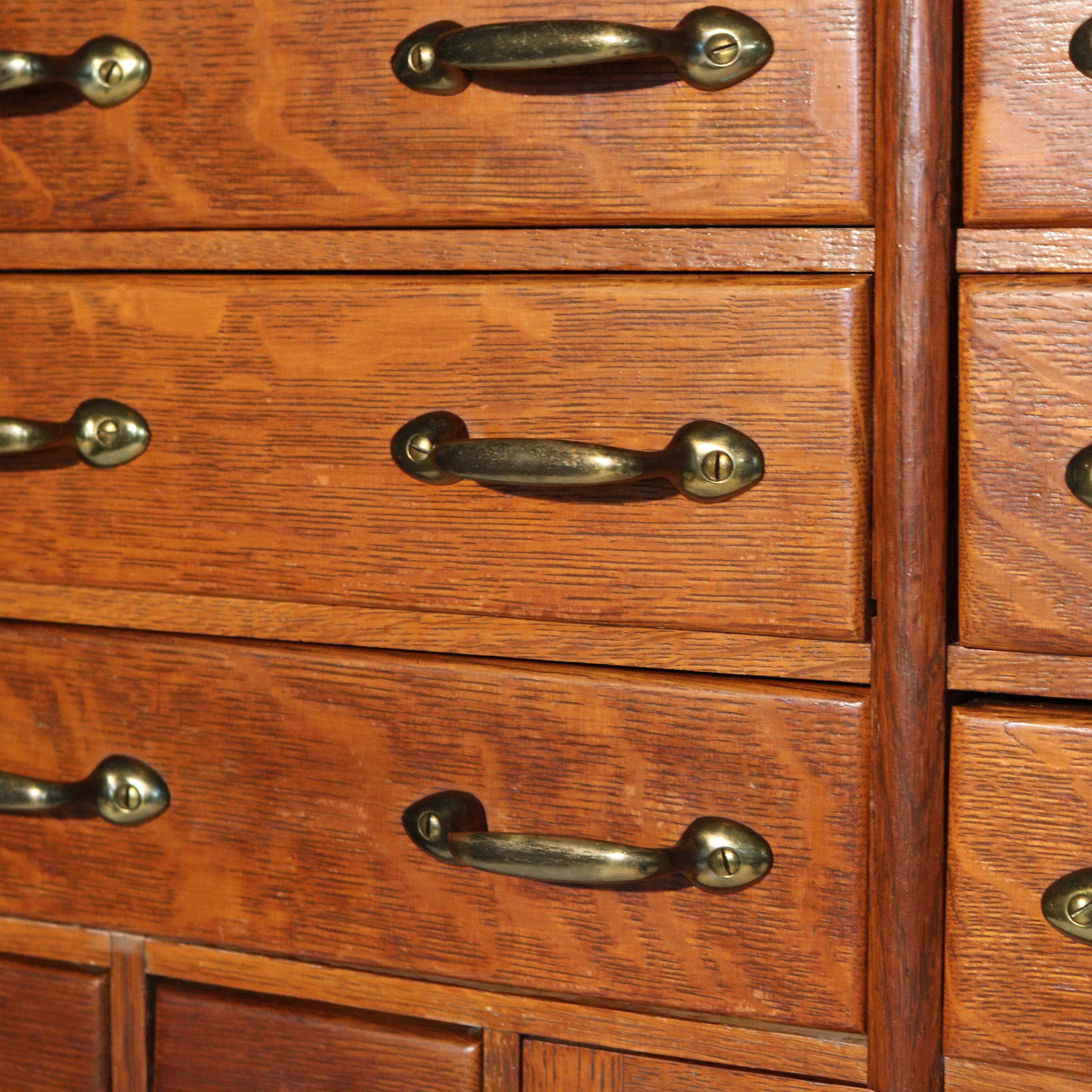 Antique Derby School Tambour Oak Two-Piece Multi Drawer Cabinet Signed C1900 4