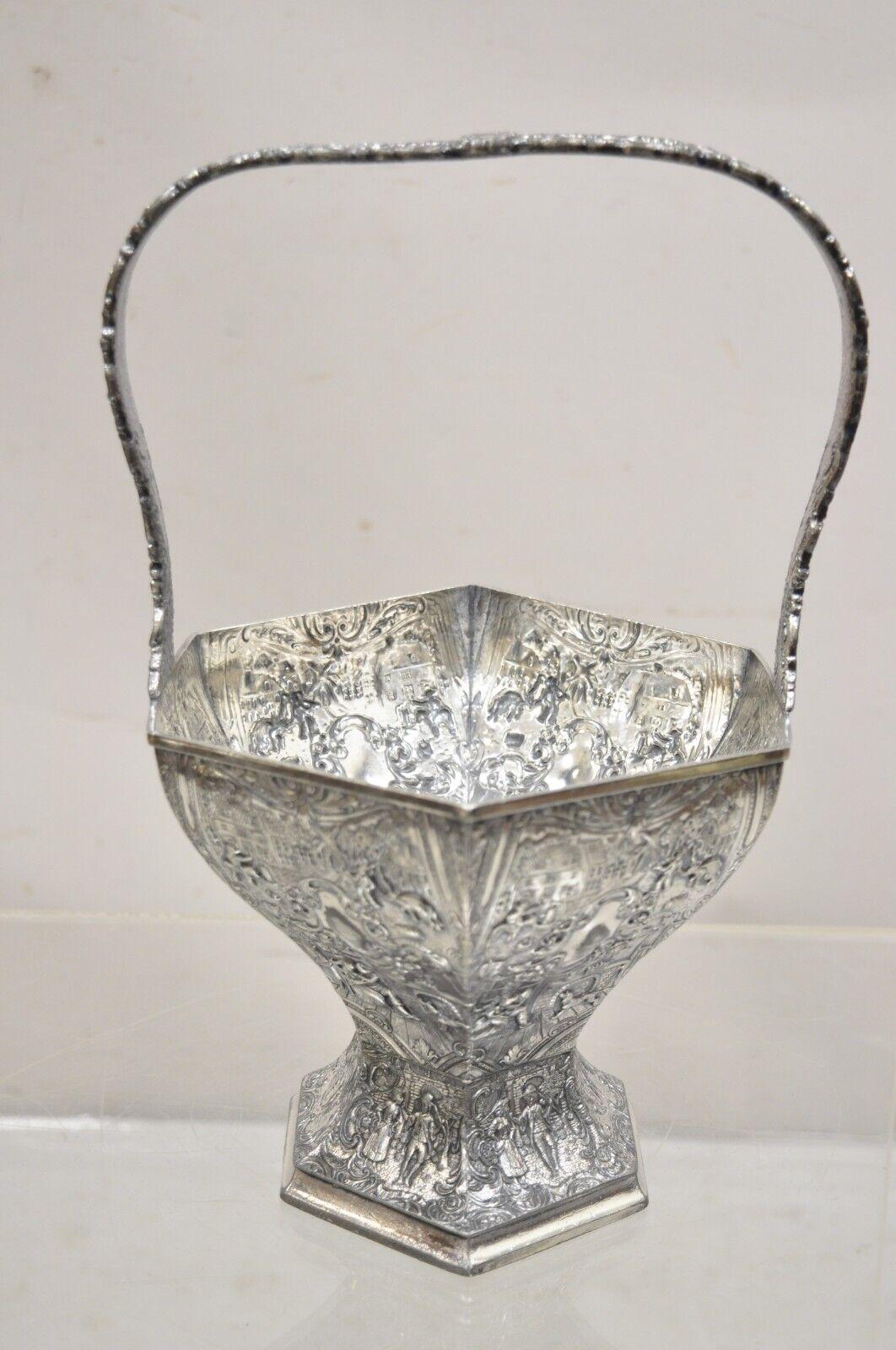 Antique Derby SP Co International Silver Plated Wedding Basket w Repousse For Sale 3