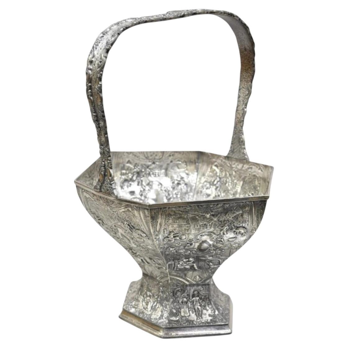 Antique Derby SP Co International Silver Plated Wedding Basket w Repousse