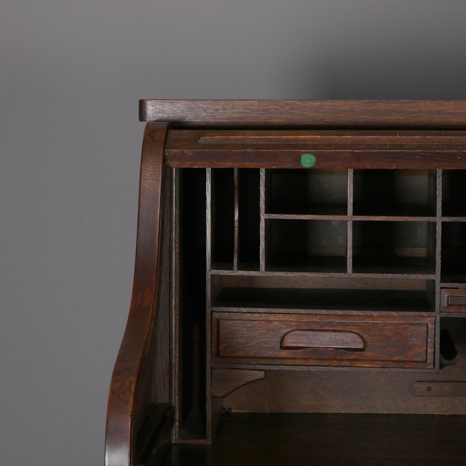 Antique Derby Style Oak Paneled Roll Top Desk by Standard, circa 1900 1