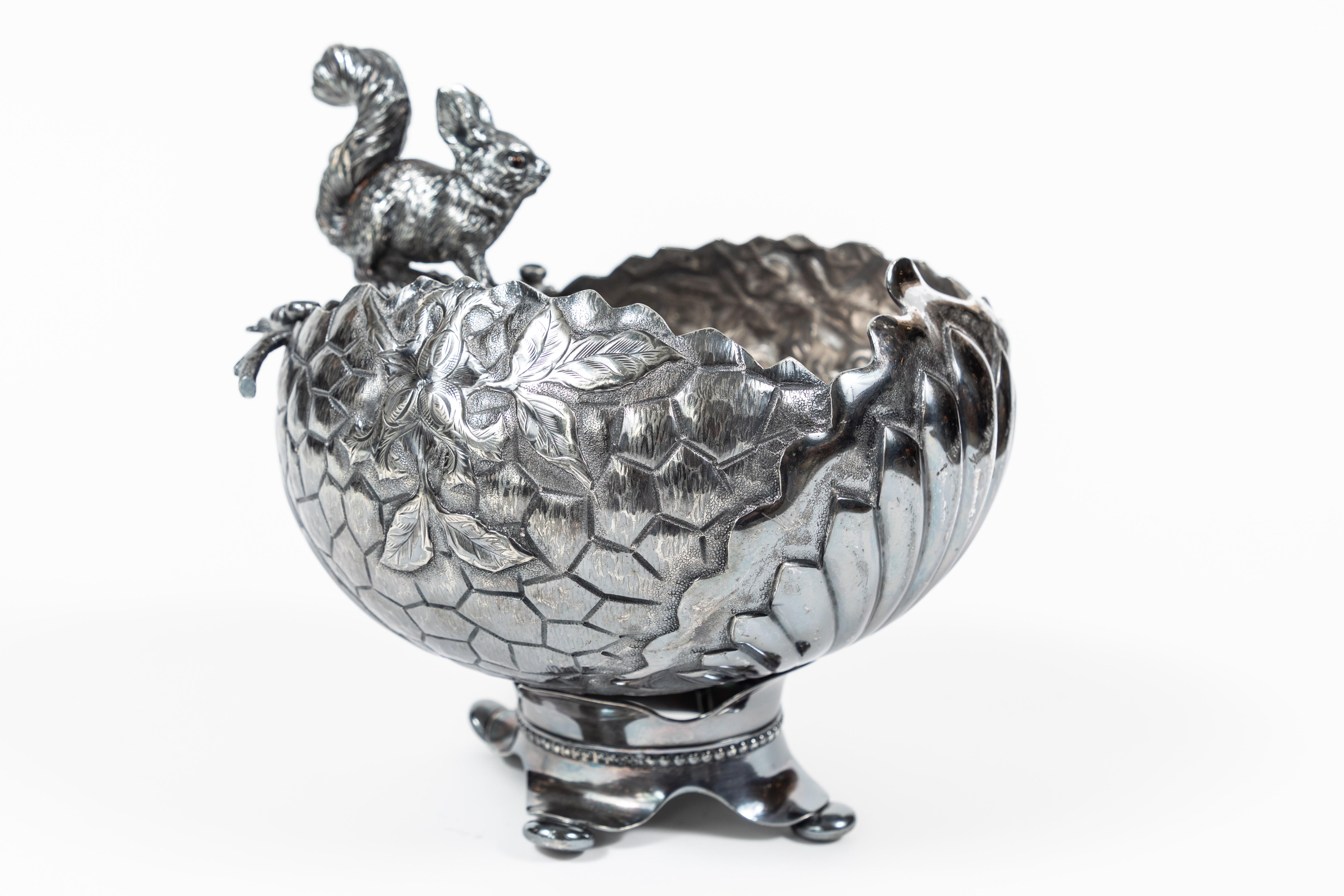 19th Century Antique Derby Victorian Silver Plate Squirrel Nut Dish