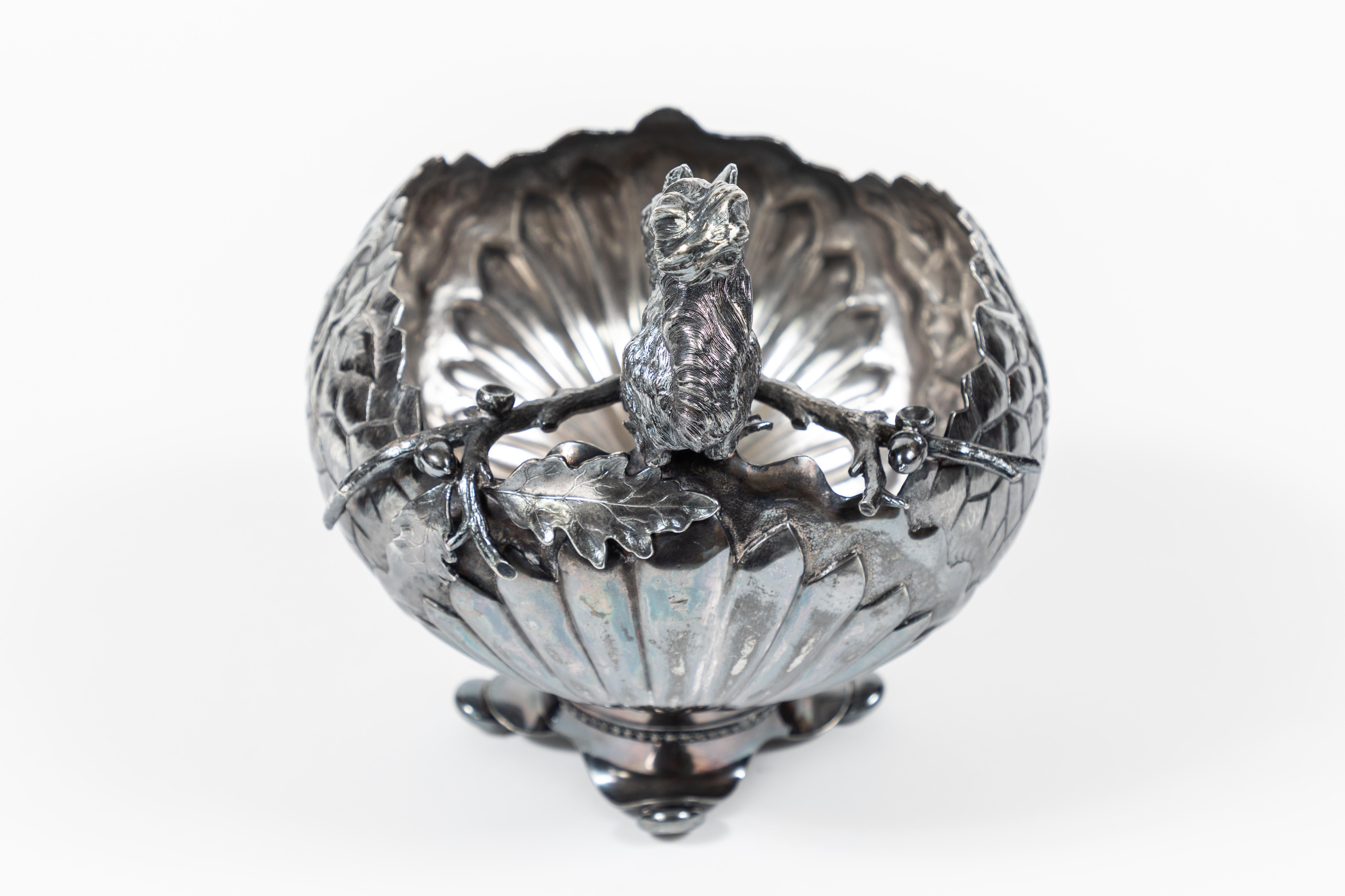 American Antique Derby Victorian Silver Plate Squirrel Nut Dish