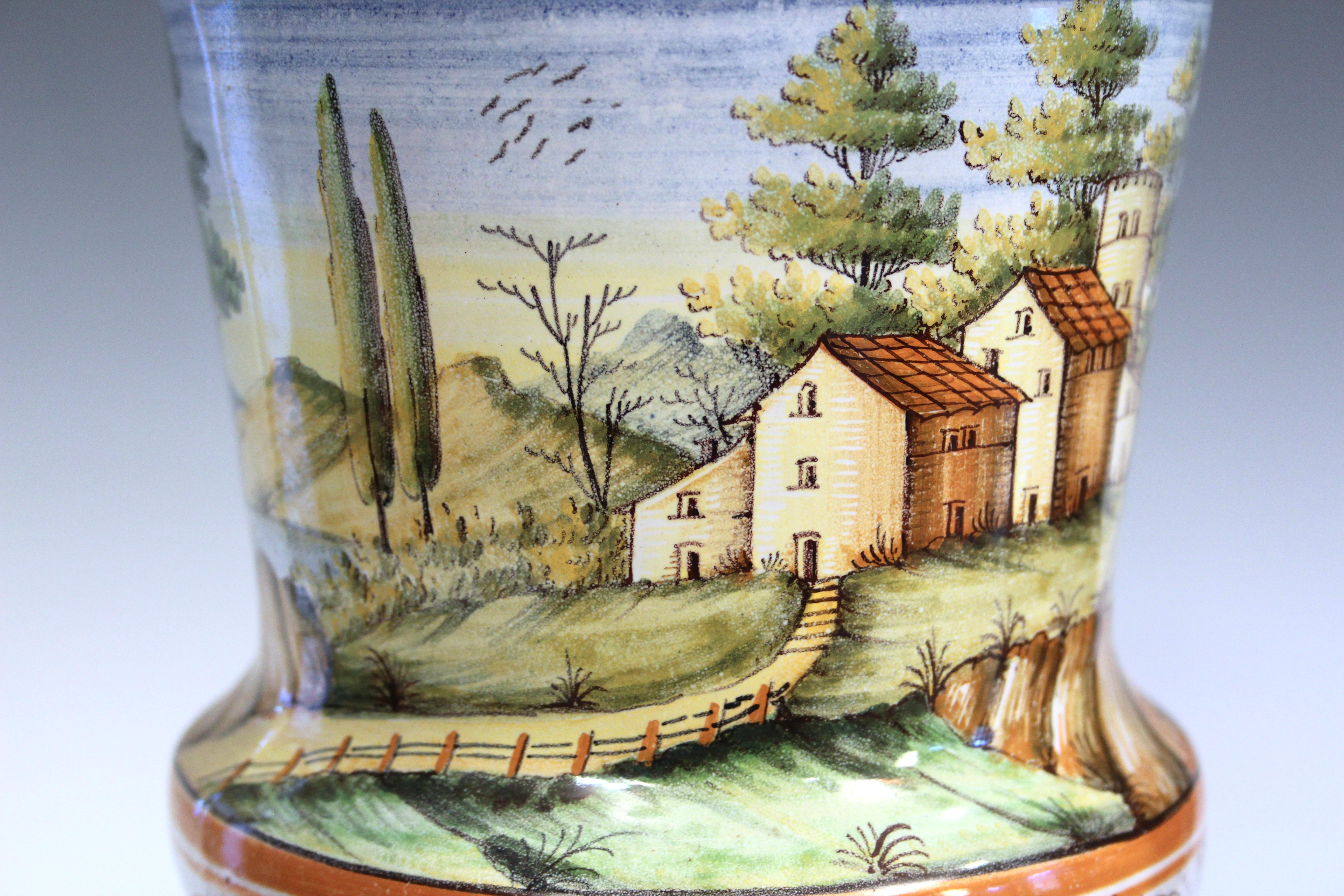 Antique Deruta Pottery Pair Urns Covers Italian Vintage Majolica Vases Jars For Sale 4