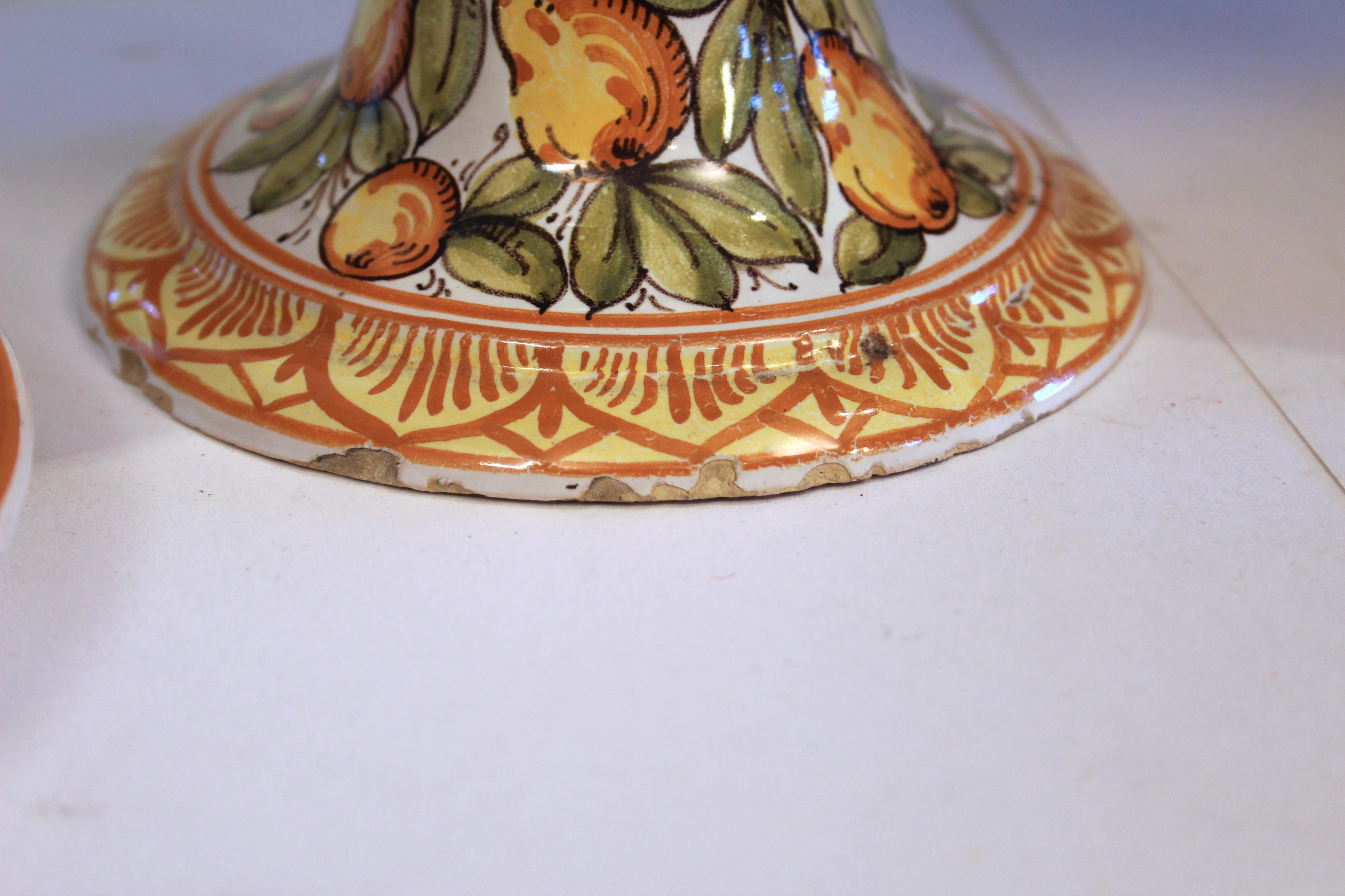 Antique Deruta Pottery Pair Urns Covers Italian Vintage Majolica Vases Jars For Sale 3