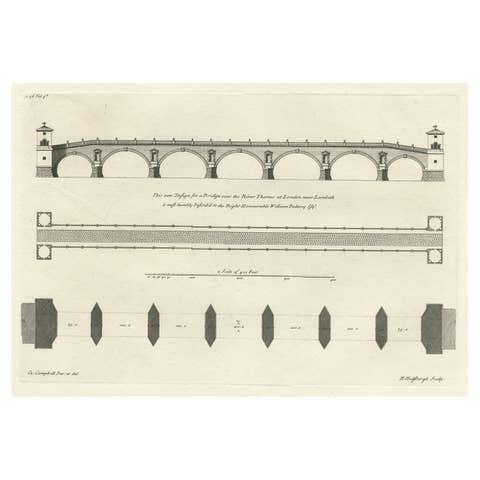 Antique Design for a New Bridge Across the Thames at Westminster, London, 1725