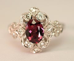Antique Design Rhodolite Garnet Diamond Engagement Ring or Right Hand Ring
