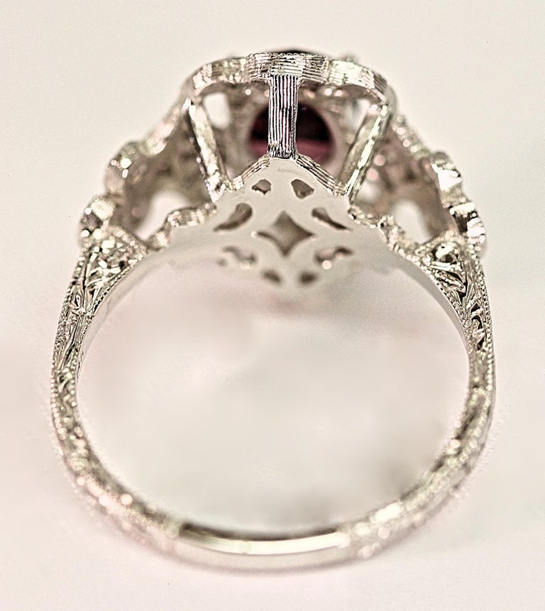 Antique Design Rhodolite Diamond Engagement Ring or Right Hand