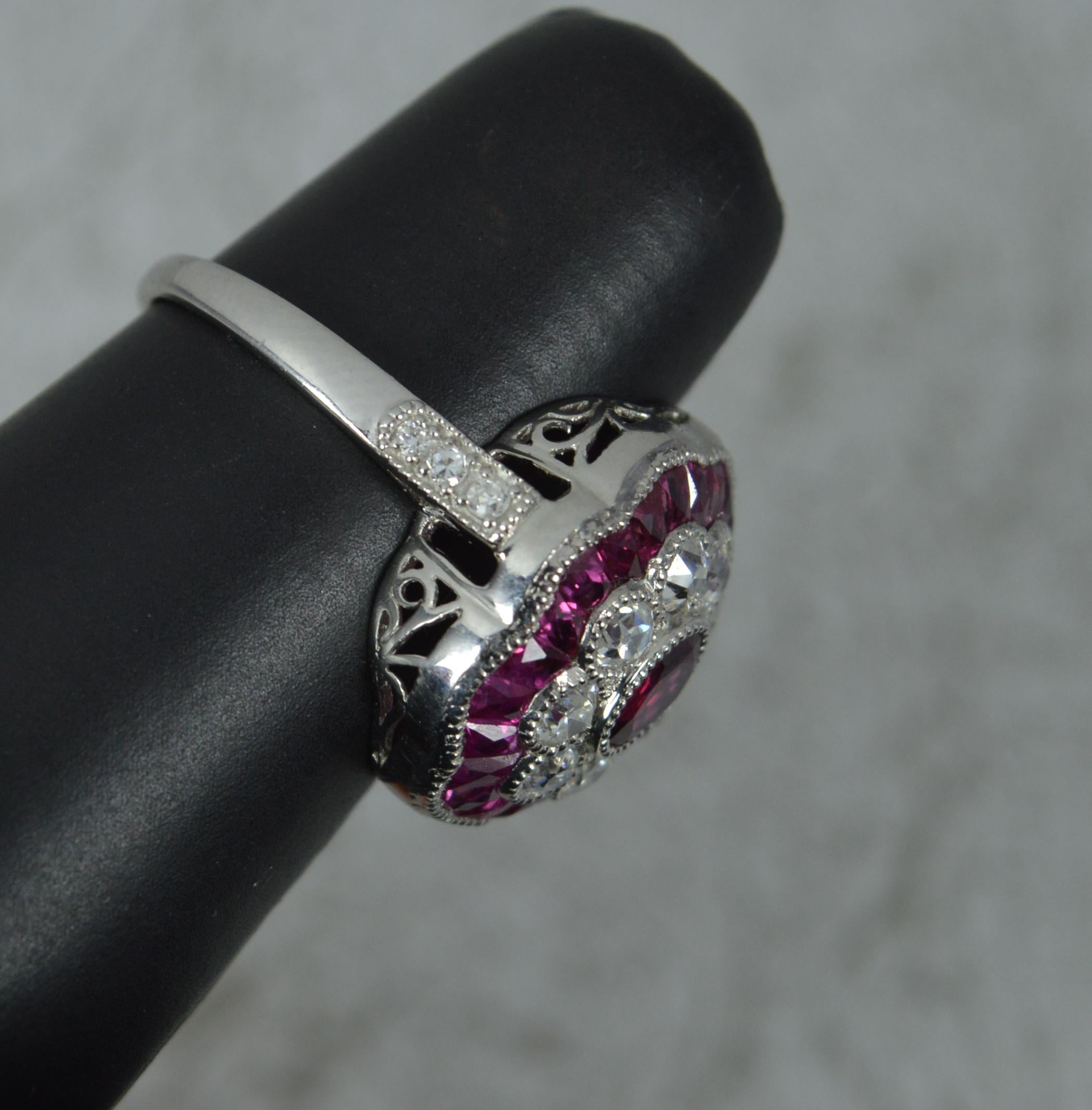 Antique Design Ruby and Old Cut Diamond 18ct White Gold Cluster Ring 4