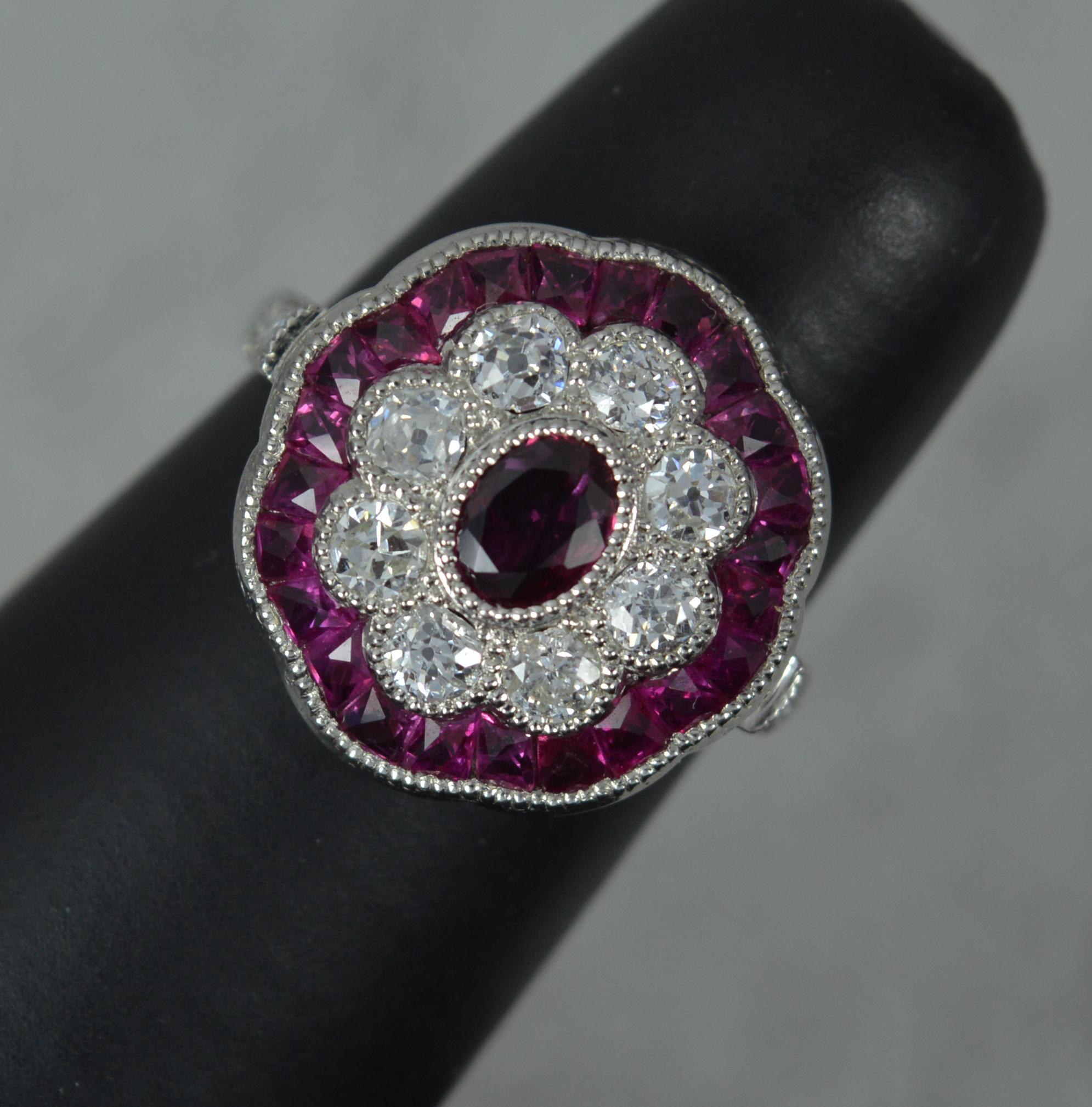 Antique Design Ruby and Old Cut Diamond 18ct White Gold Cluster Ring 5