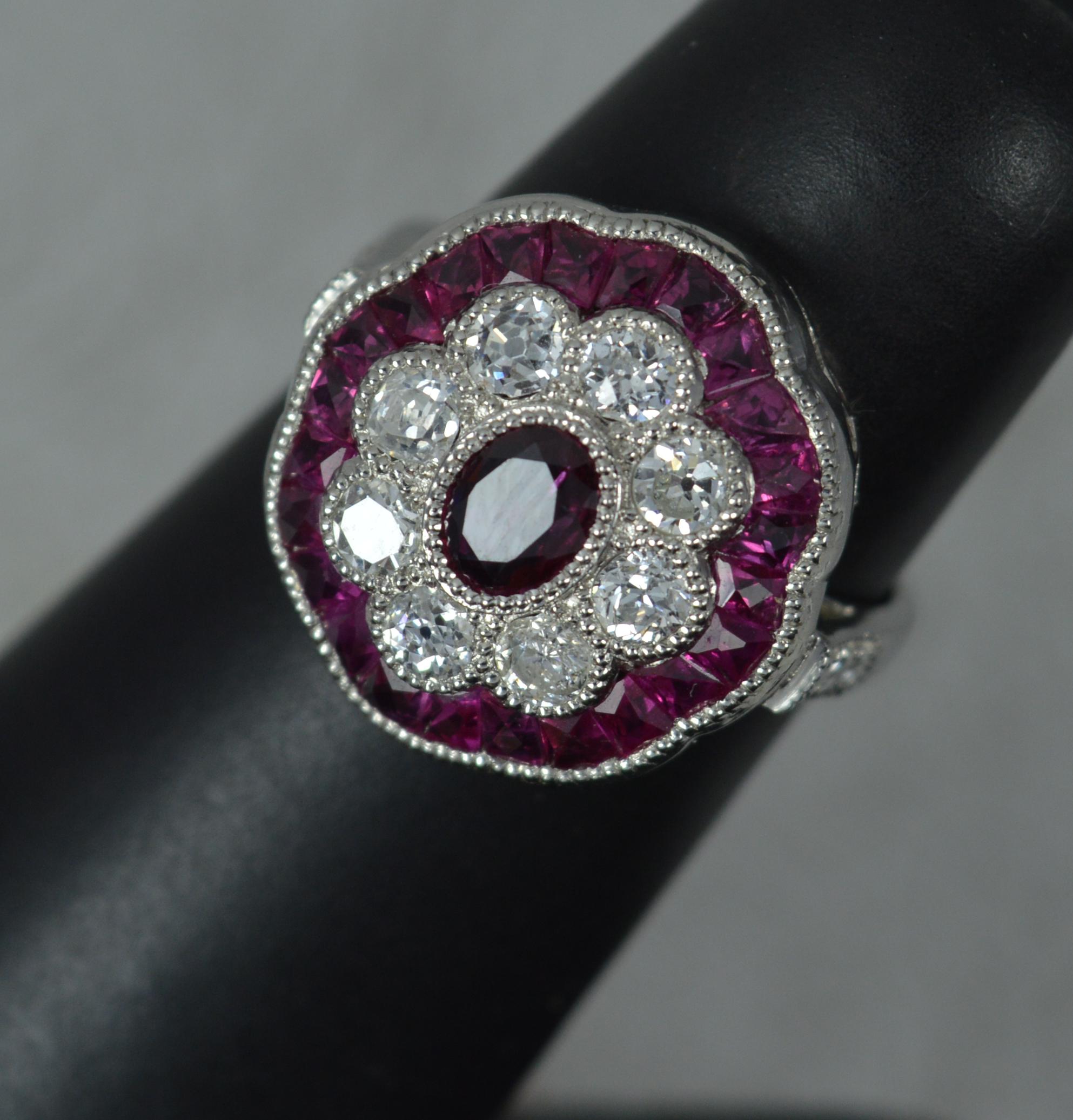 Antique Design Ruby and Old Cut Diamond 18ct White Gold Cluster Ring 6