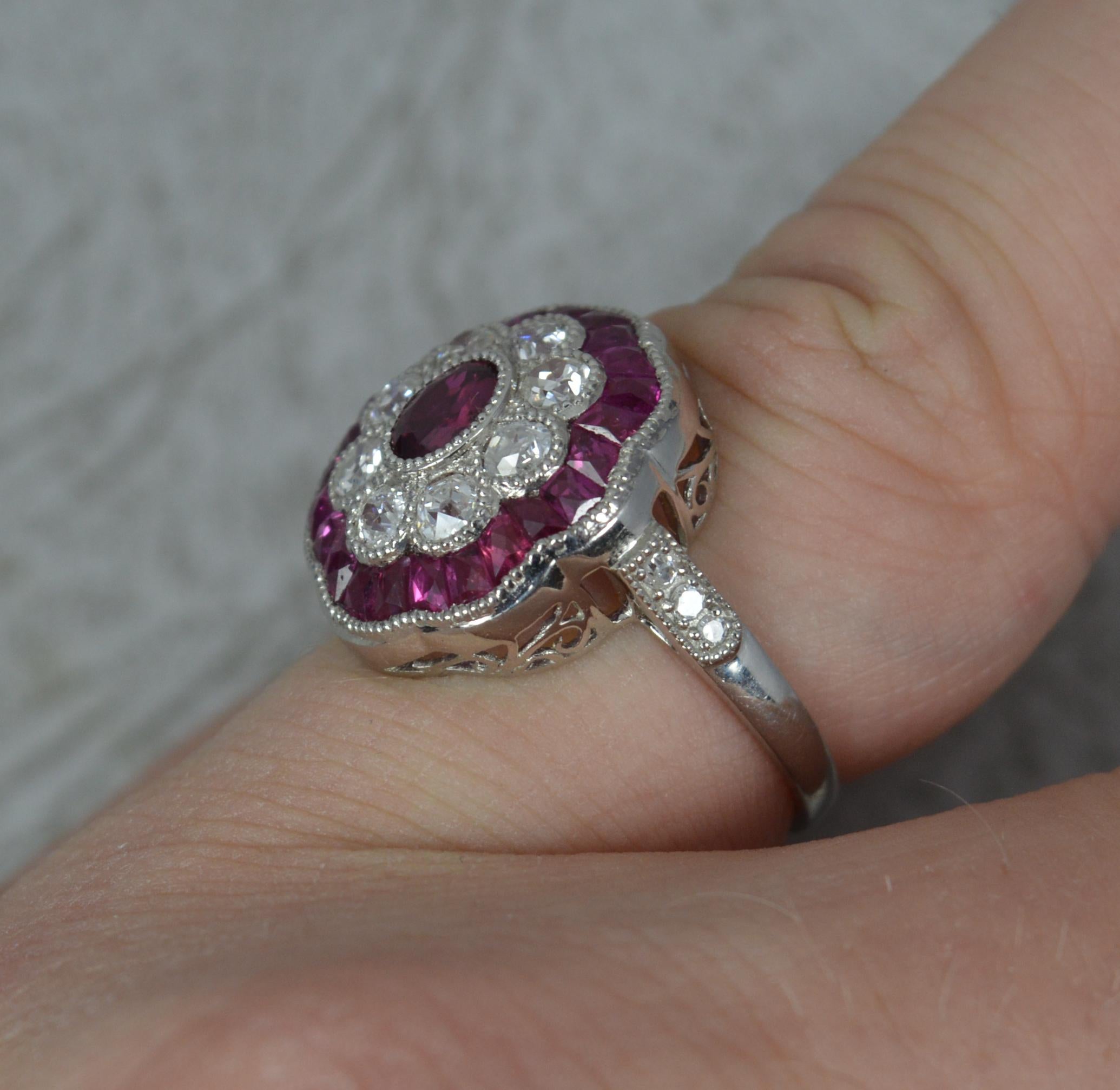 Art Deco Antique Design Ruby and Old Cut Diamond 18ct White Gold Cluster Ring