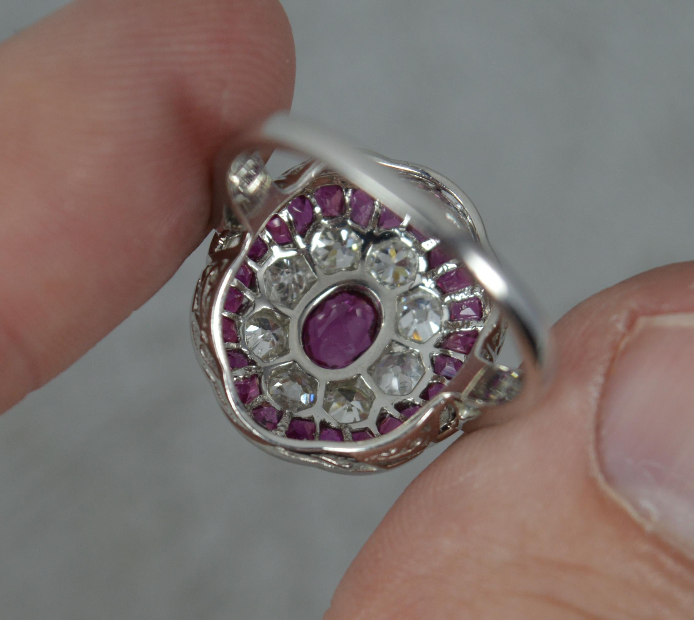 Antique Design Ruby and Old Cut Diamond 18ct White Gold Cluster Ring In Excellent Condition In St Helens, GB