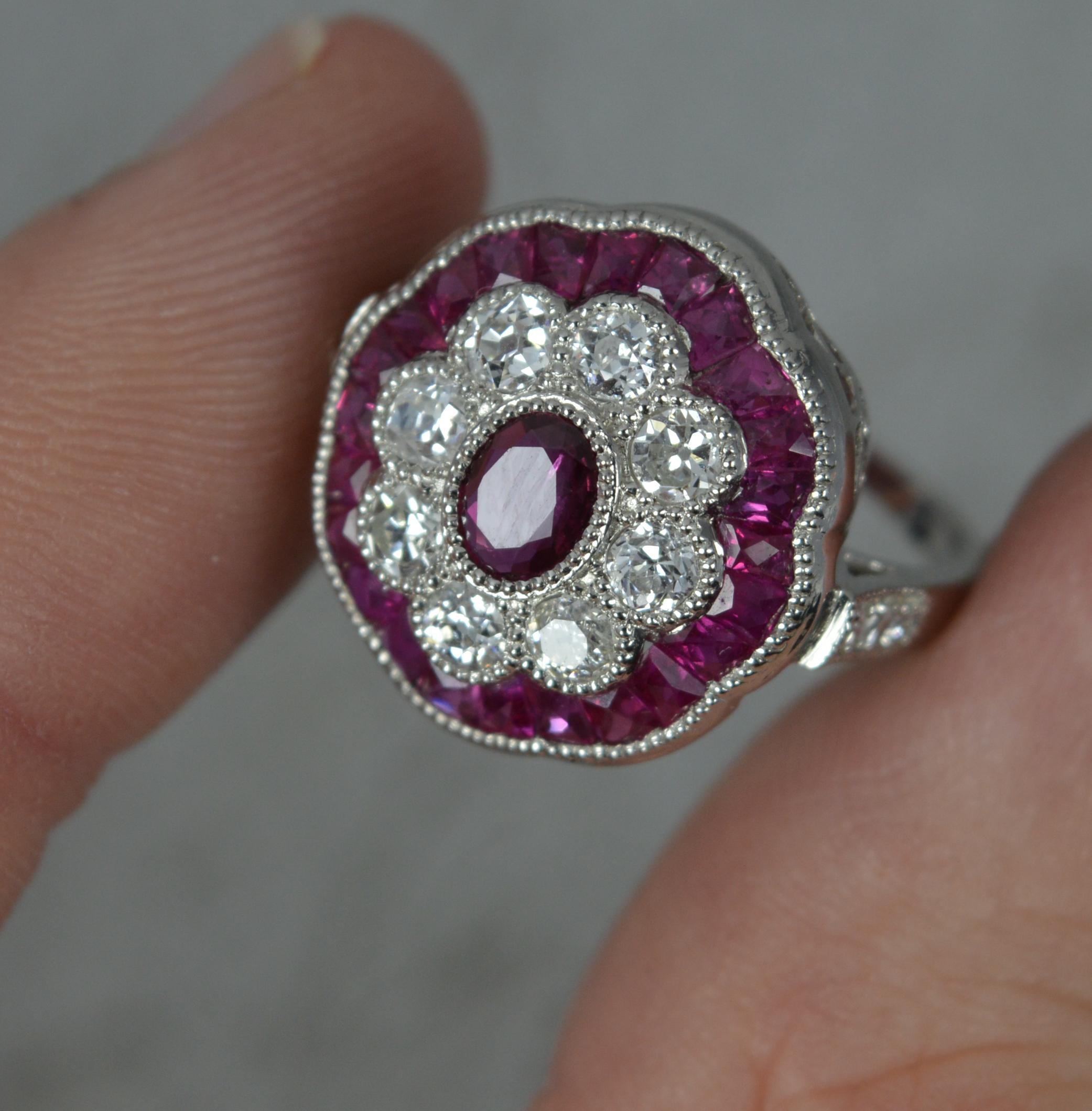 Antique Design Ruby and Old Cut Diamond 18ct White Gold Cluster Ring 1