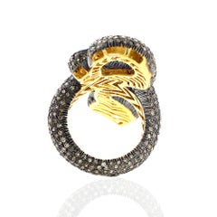 Antique Design Snake Shape Long Ring with Ruby & Pave Diamonds in Gold & Silver