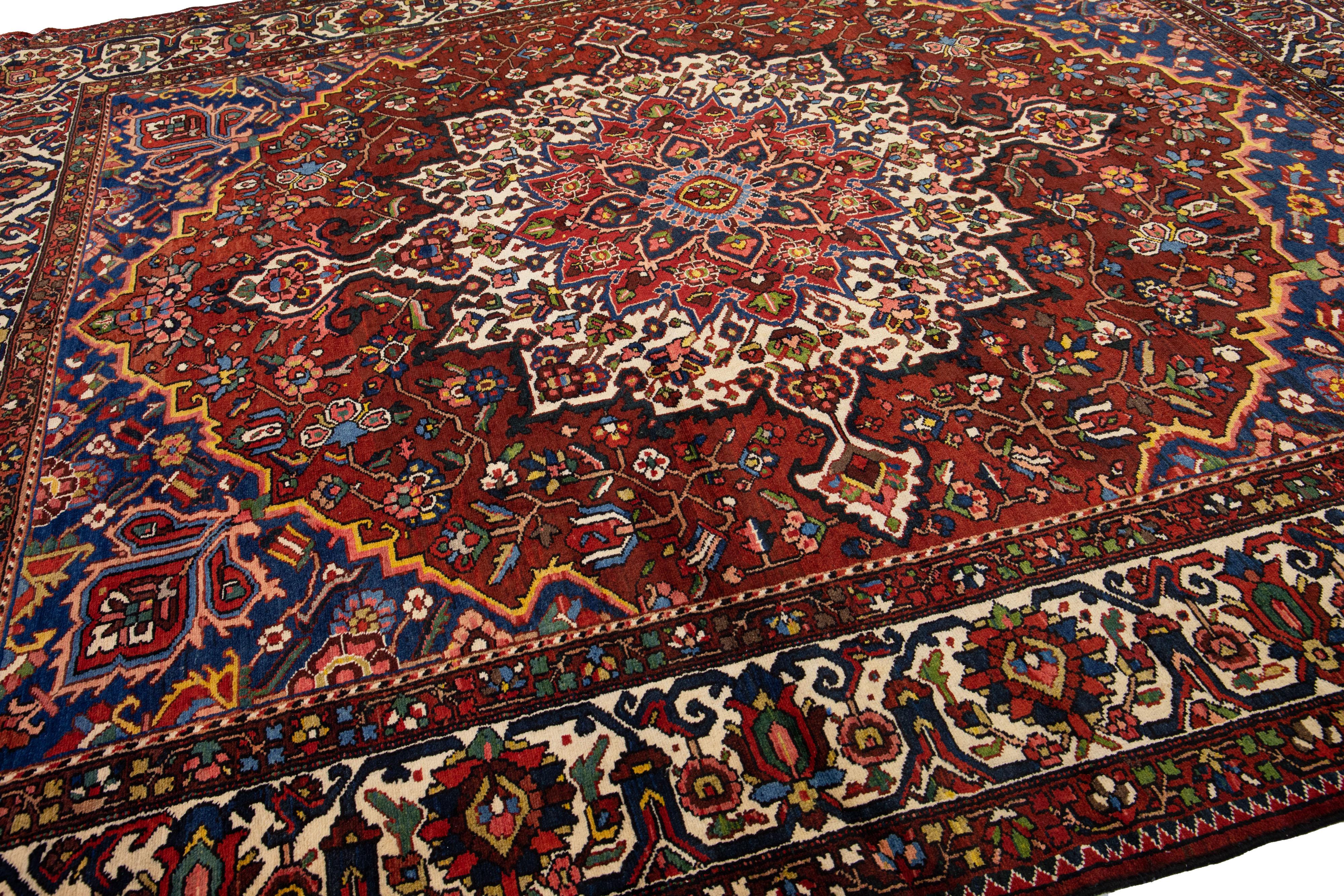 Islamic Antique Designed Persian Bakhtiari Wool Rug with Multicolor Motif For Sale