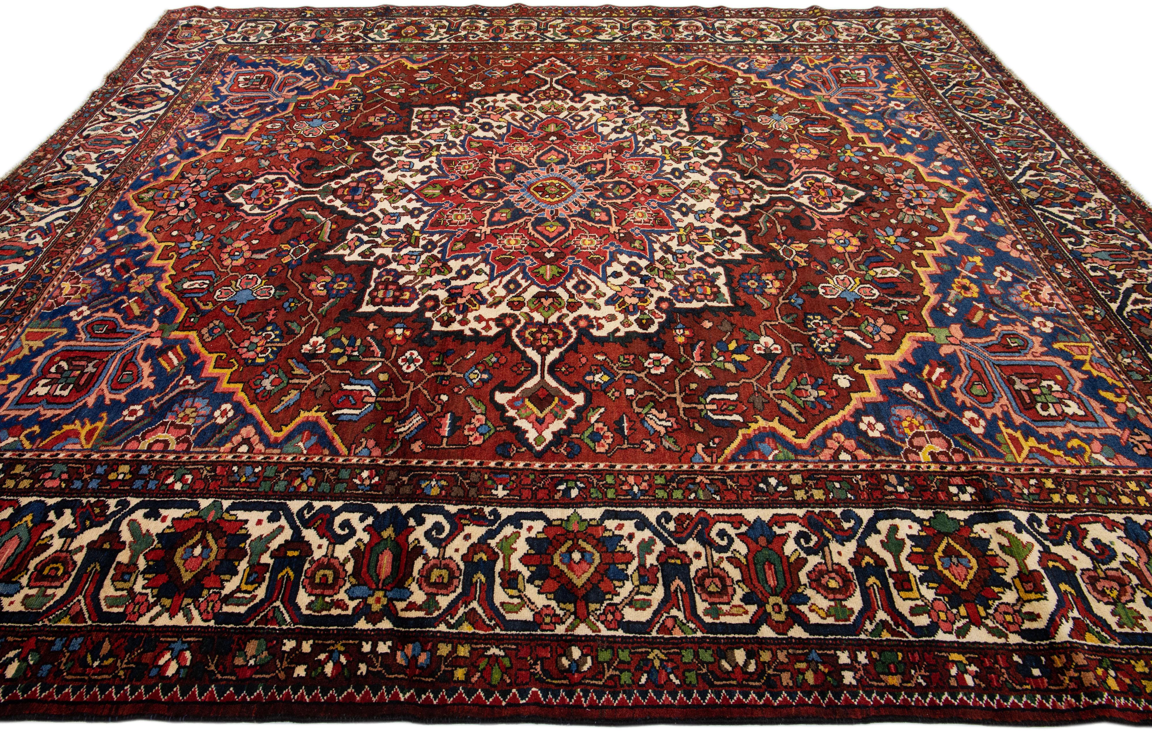 Hand-Knotted Antique Designed Persian Bakhtiari Wool Rug with Multicolor Motif For Sale