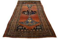 Antique Designed Persian Bidjar Gallery Wool Rug Handmade In Rust Color