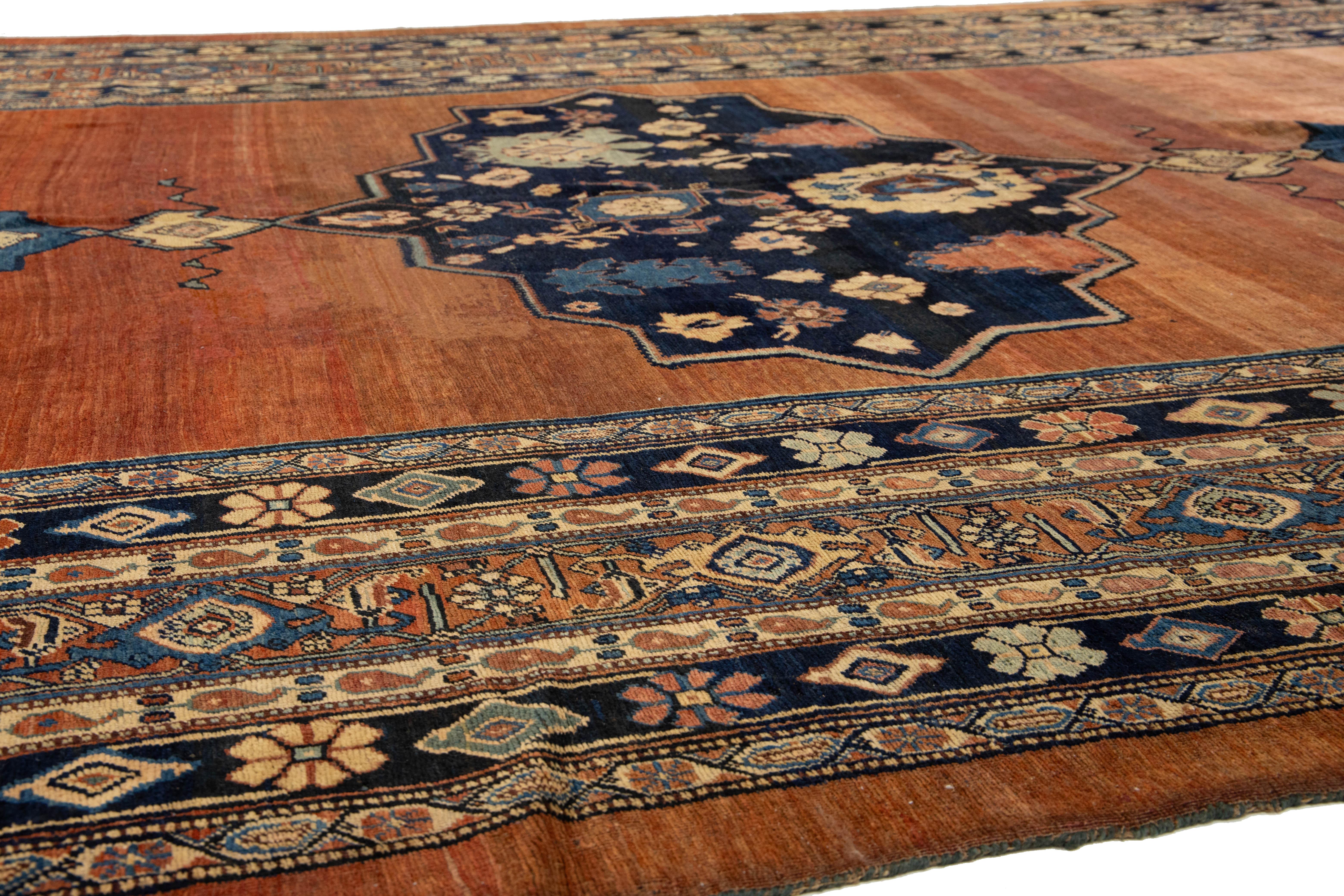 Antique Designed Persian Bidjar Gallery Wool Rug Handmade In Rust Color In Excellent Condition For Sale In Norwalk, CT