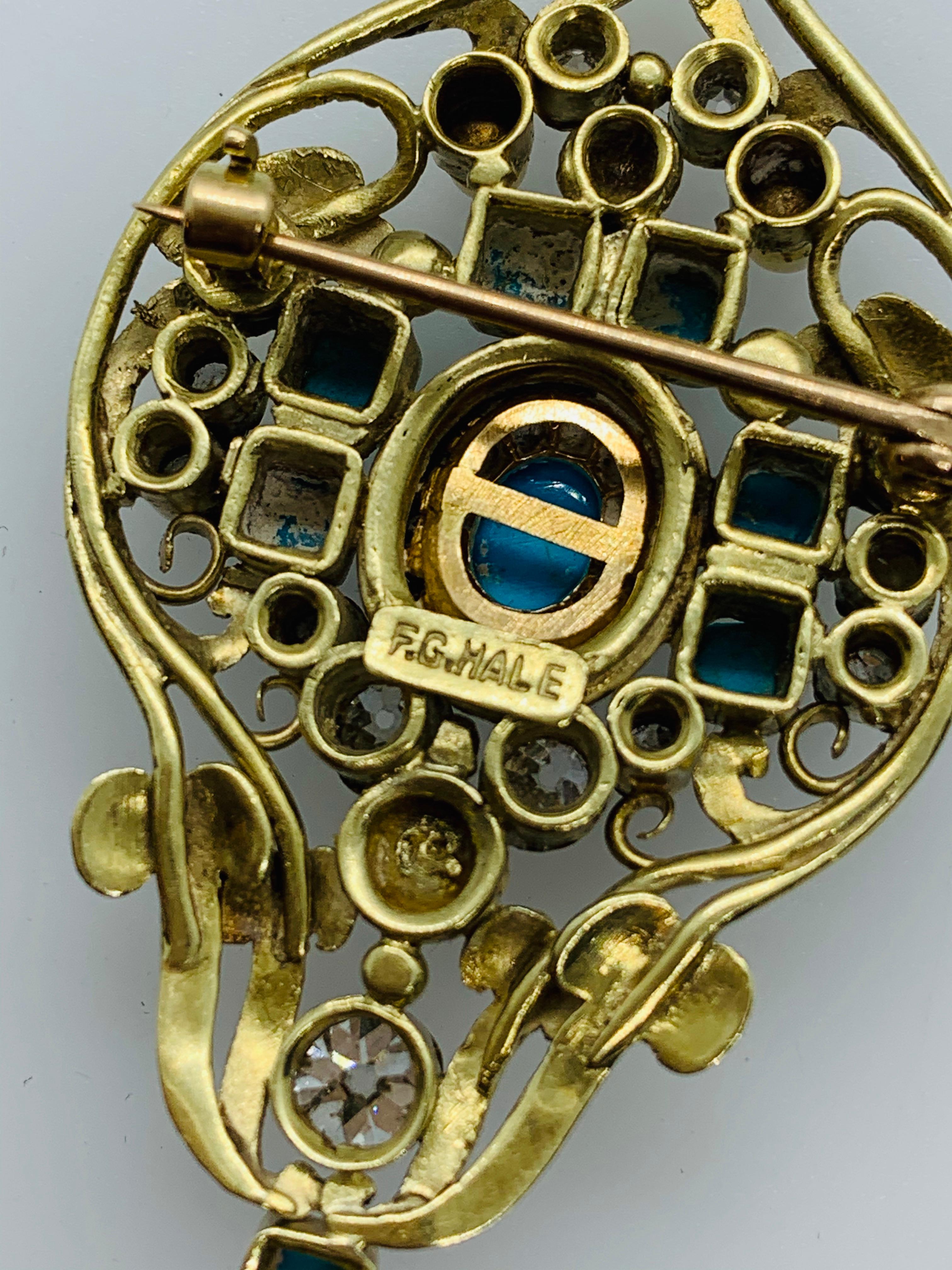 Antiker Designer Frank Gardner Hale 14k Diamant Türkis & Perle Brosche Anhänger für Damen oder Herren im Angebot
