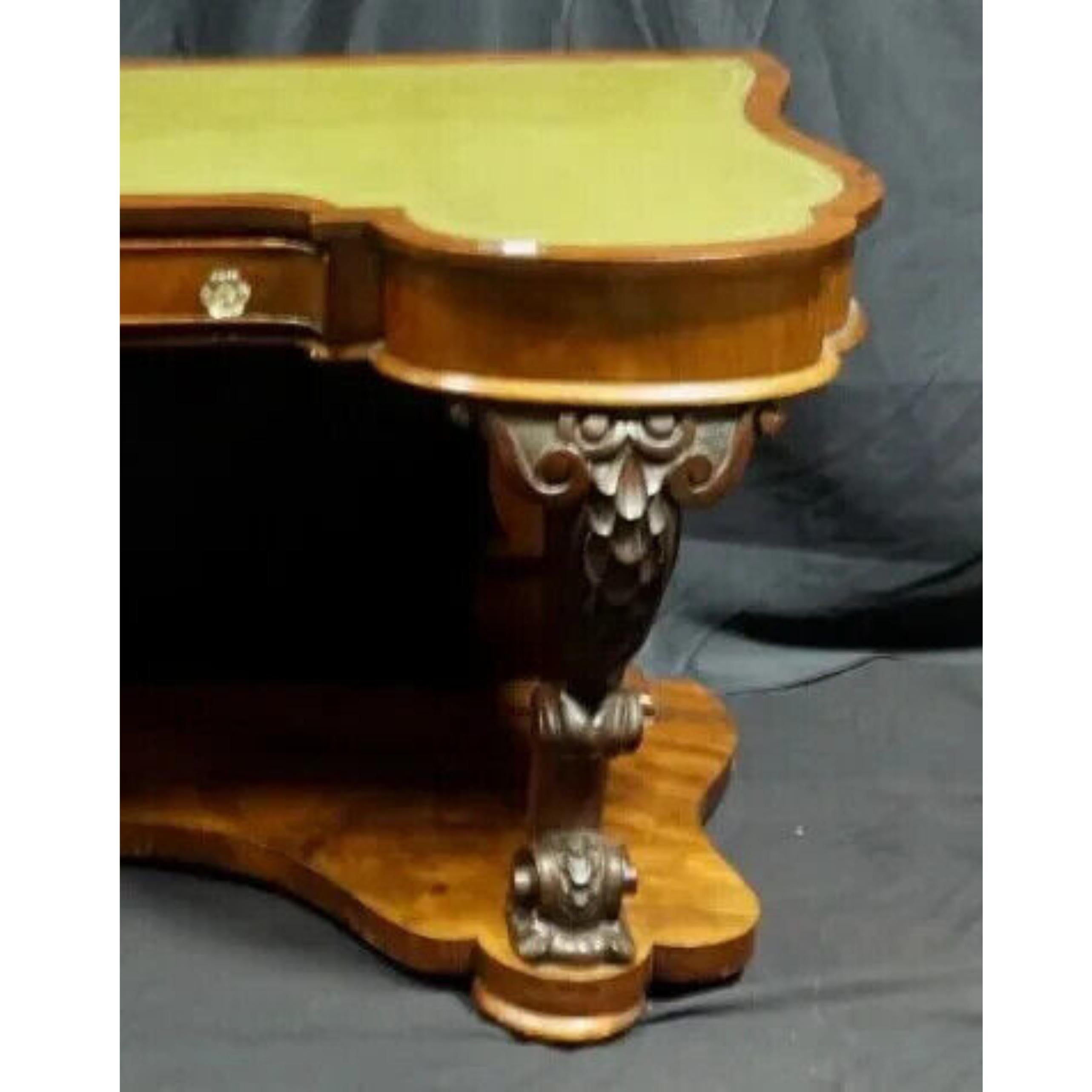 European Antique Desk, Carved, Empire, Tooled Leather Top, Elegant, 19th C., 1800's!! For Sale