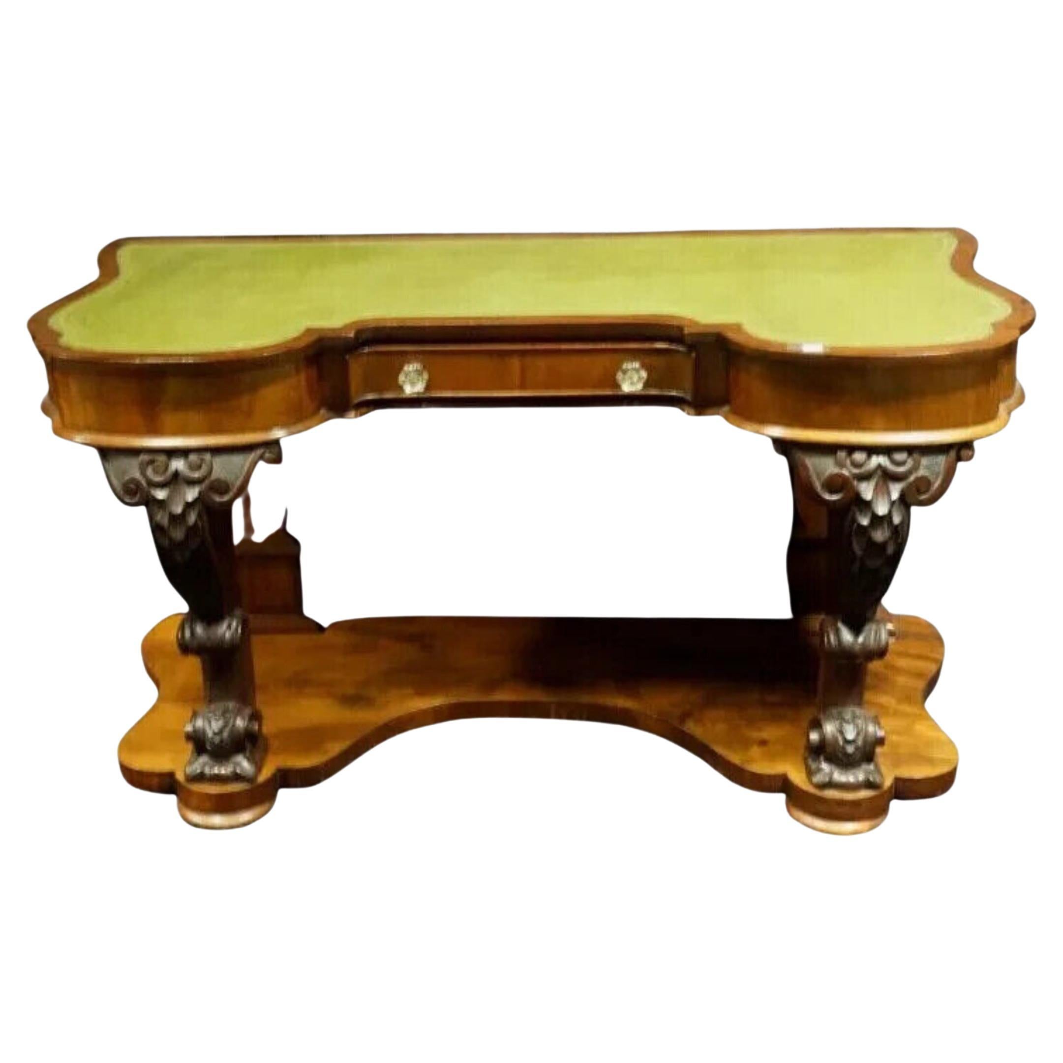 Antiker Schreibtisch, geschnitzt, Empire, bearbeitete Lederplatte, elegant, 19. Jahrhundert, 1800er Jahre!! im Angebot