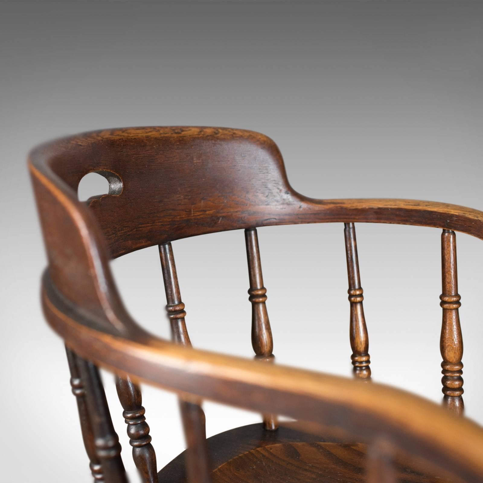 English Antique Desk Chair, Victorian Captain's Armchair, Oak, Windsor, circa 1890