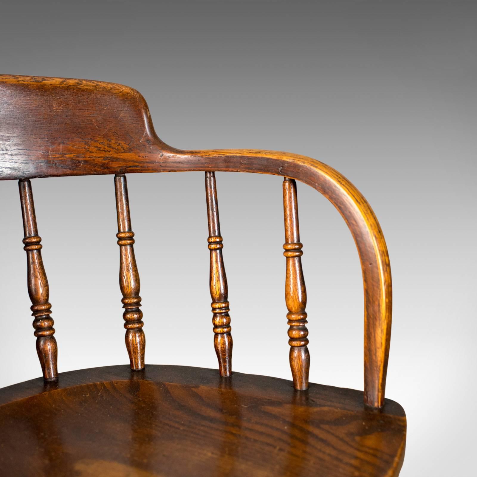 Antique Desk Chair, Victorian Captain's Armchair, Oak, Windsor, circa 1890 In Good Condition In Hele, Devon, GB