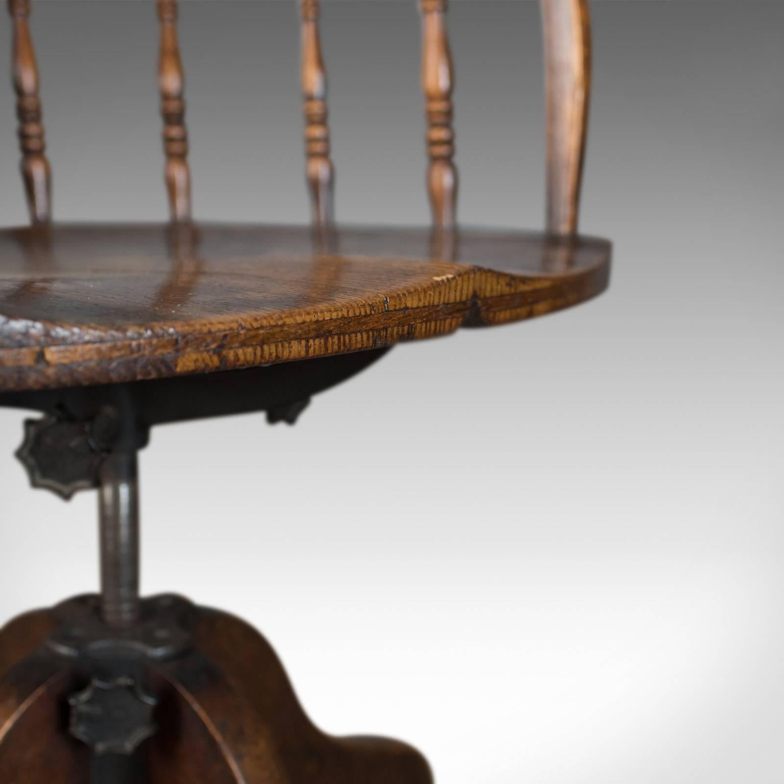 19th Century Antique Desk Chair, Victorian Captain's Armchair, Oak, Windsor, circa 1890